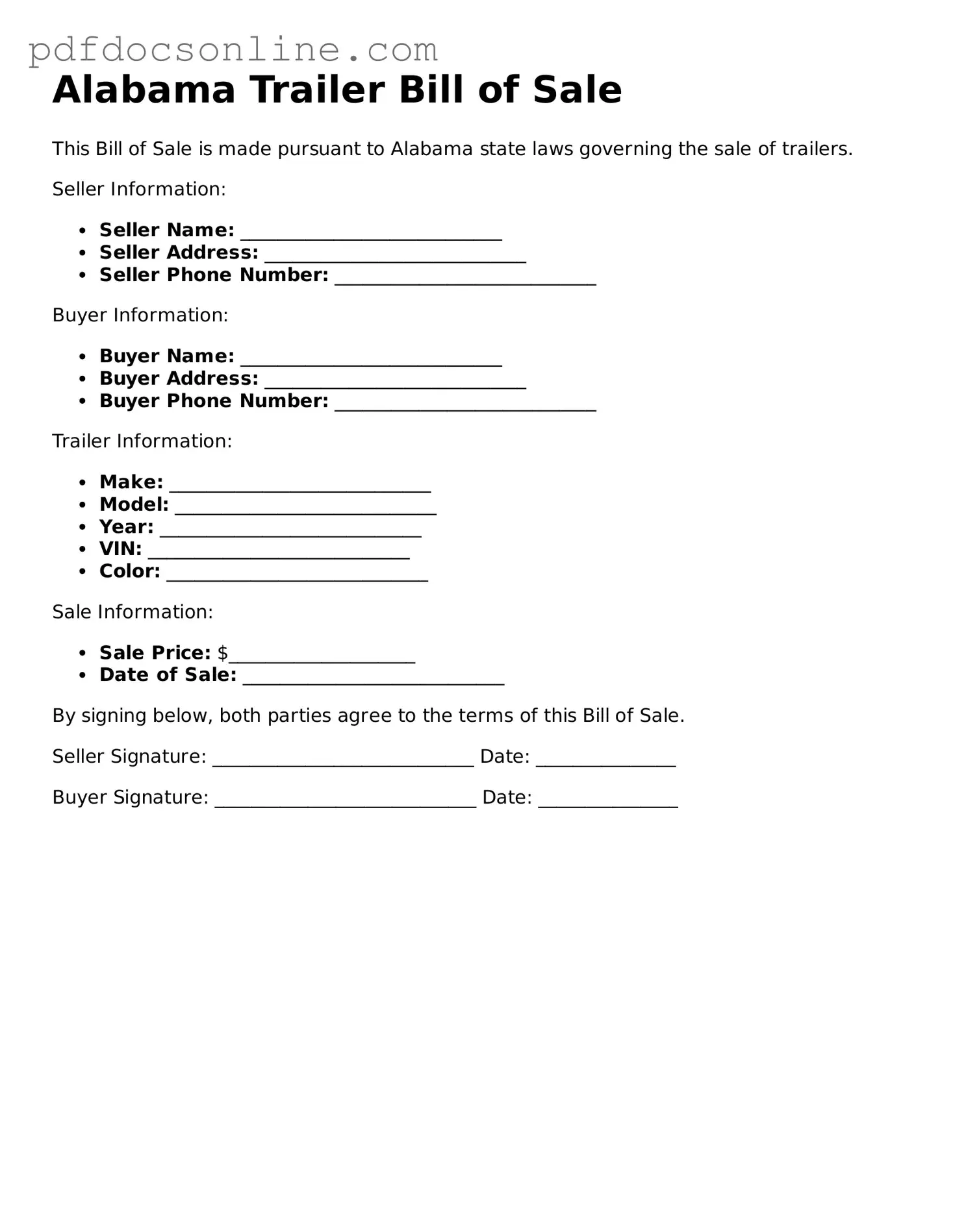 Attorney-Verified  Trailer Bill of Sale Form for Alabama