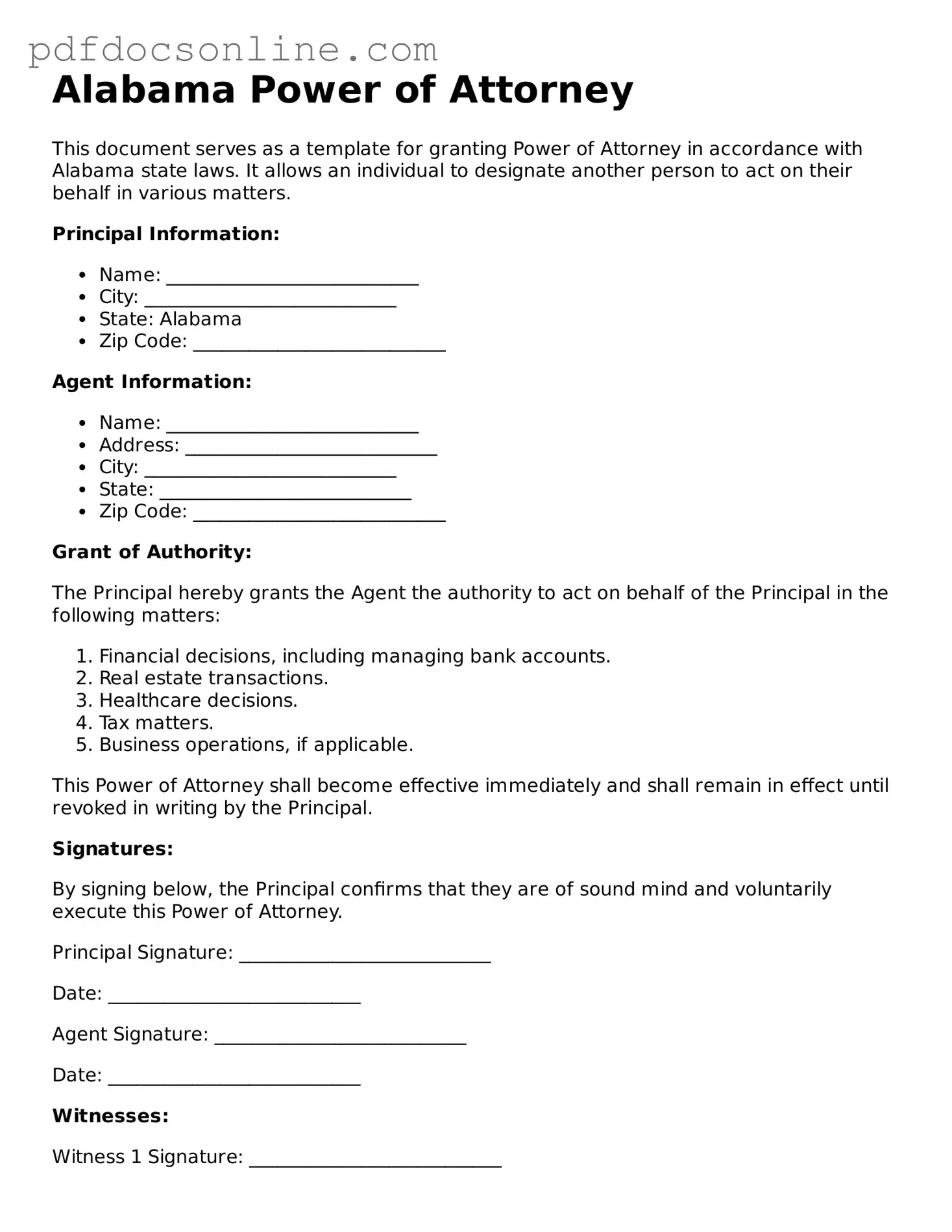 Attorney-Verified  Power of Attorney Form for Alabama