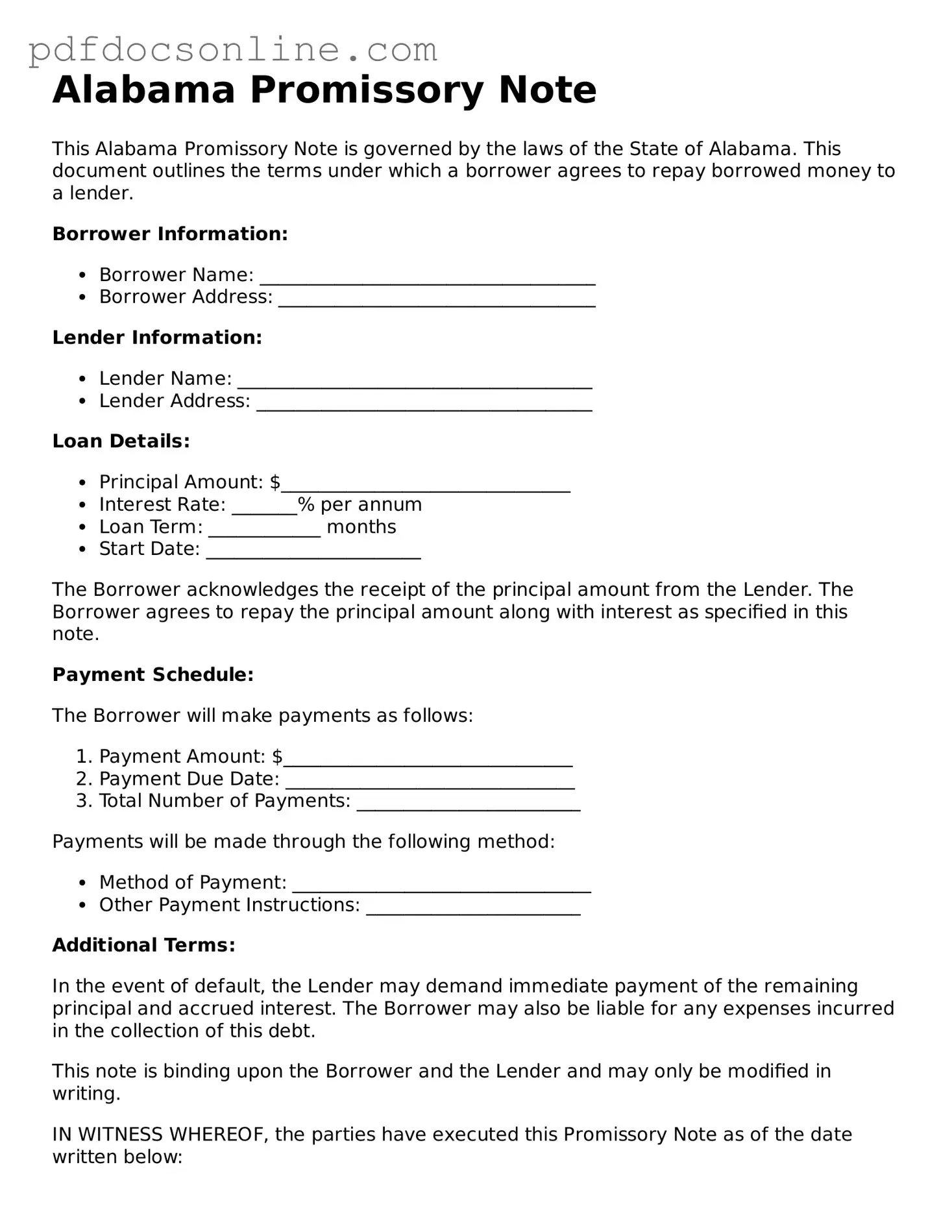 Attorney-Verified  Promissory Note Form for Alabama