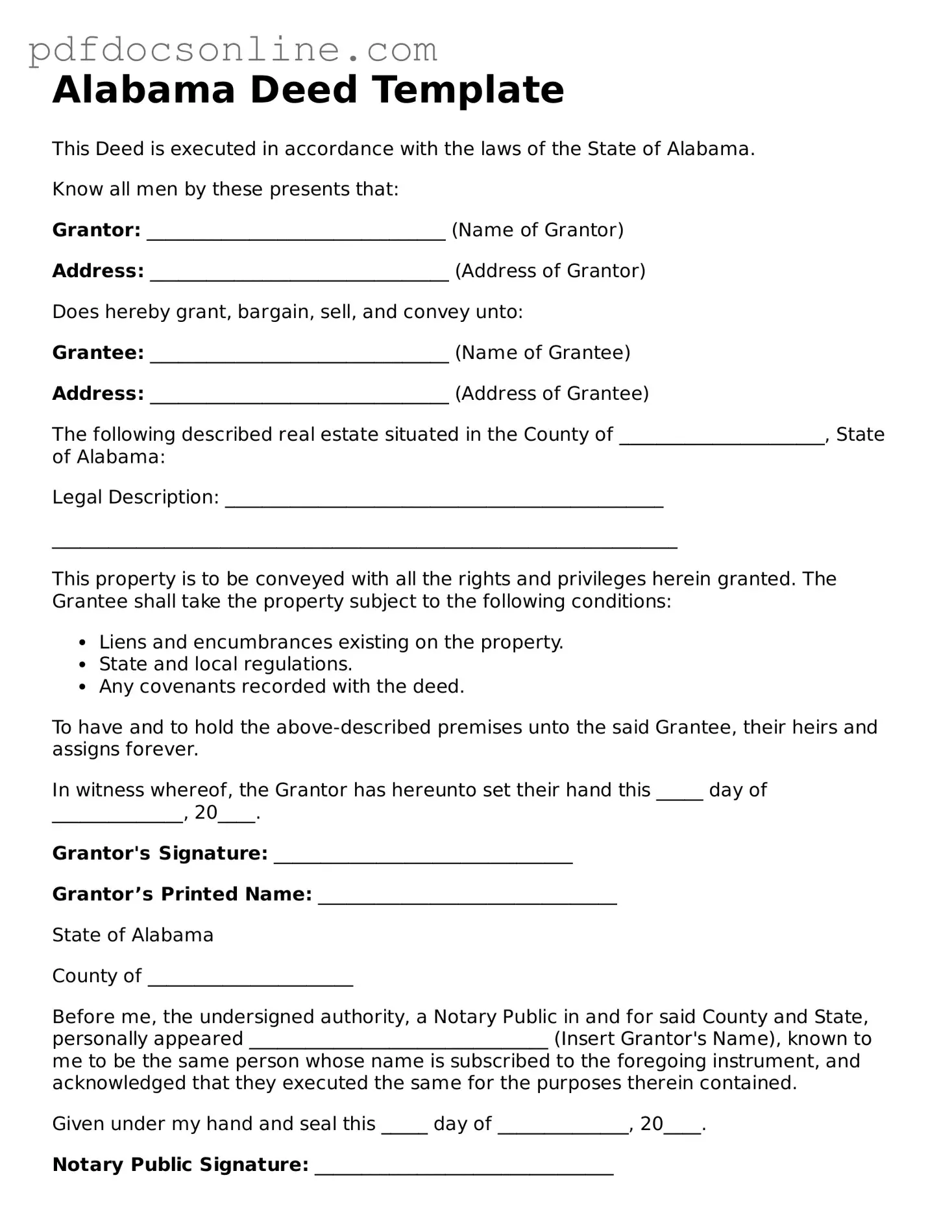 Attorney-Verified  Deed Form for Alabama