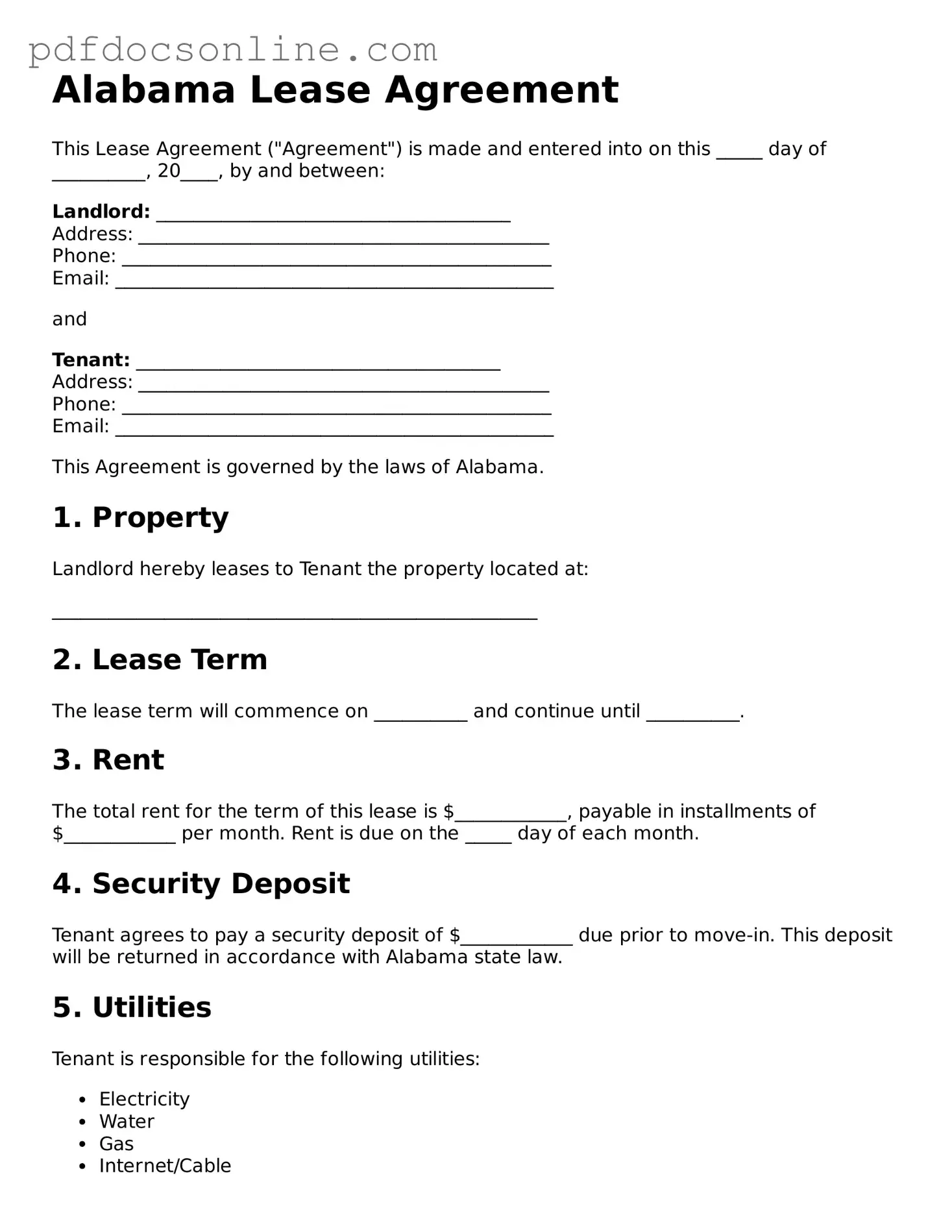 Attorney-Verified  Lease Agreement Form for Alabama