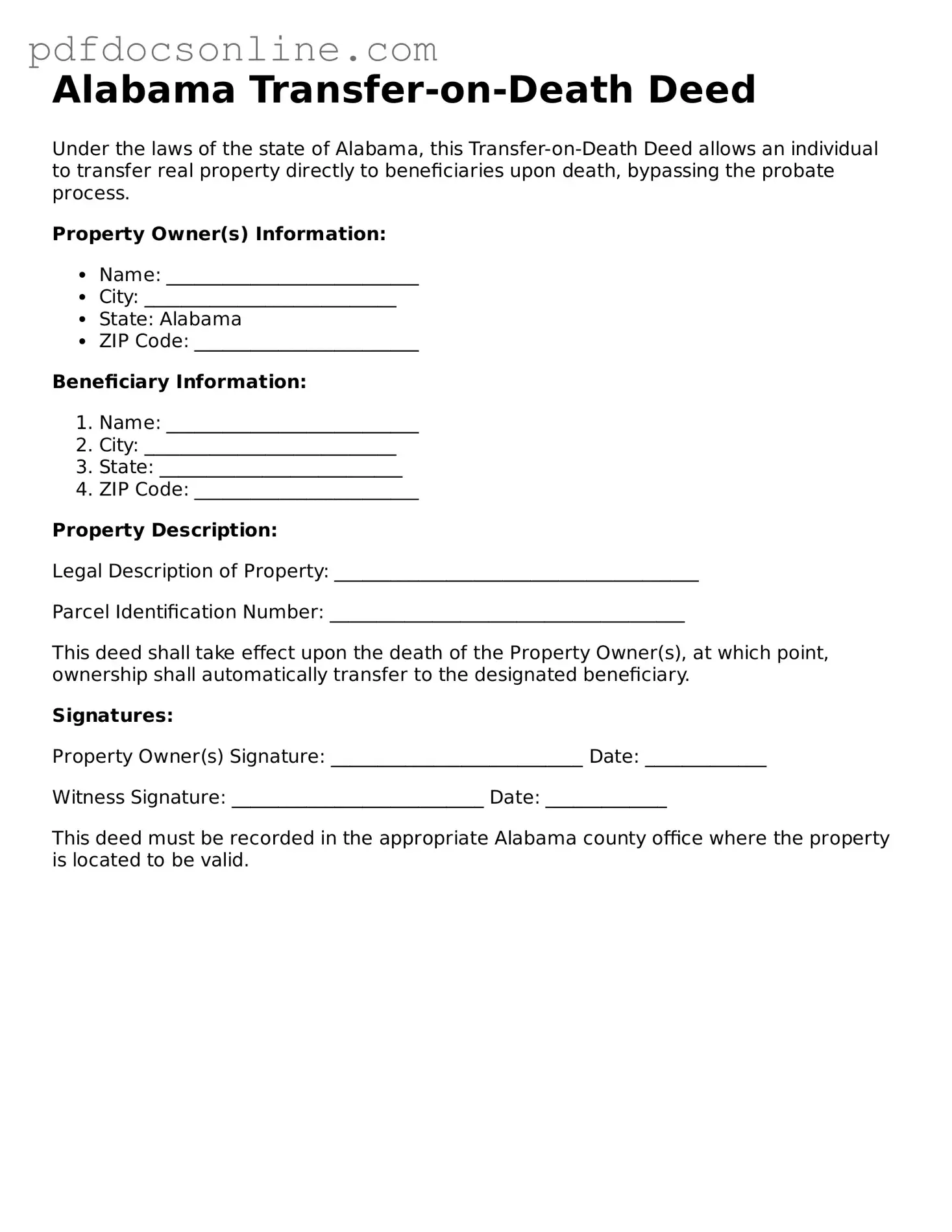 Attorney-Verified  Transfer-on-Death Deed Form for Alabama