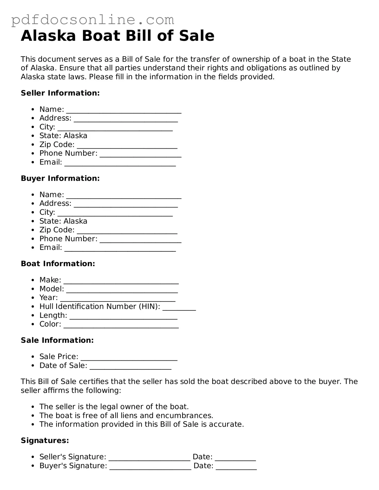 Attorney-Verified  Boat Bill of Sale Form for Alaska