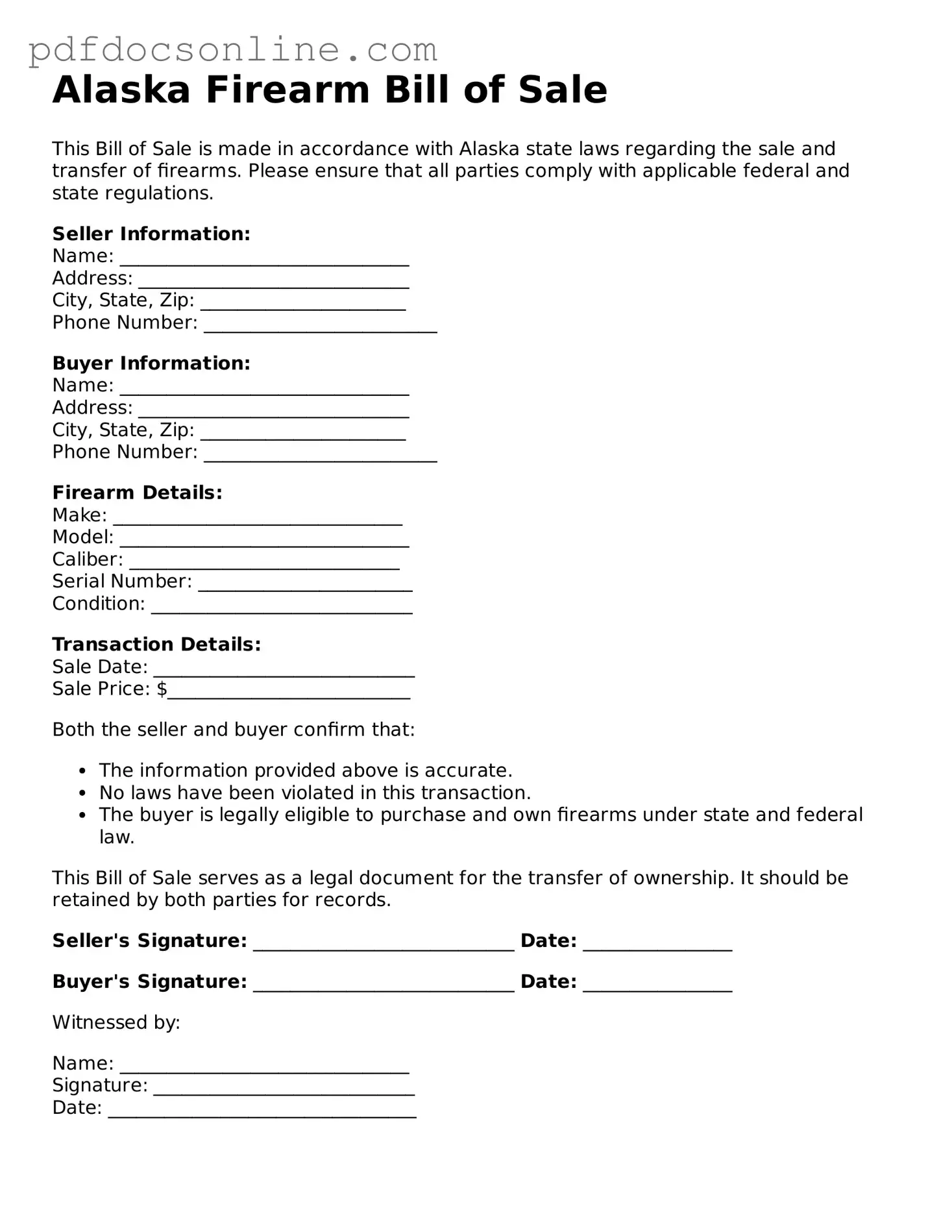 Attorney-Verified  Firearm Bill of Sale Form for Alaska