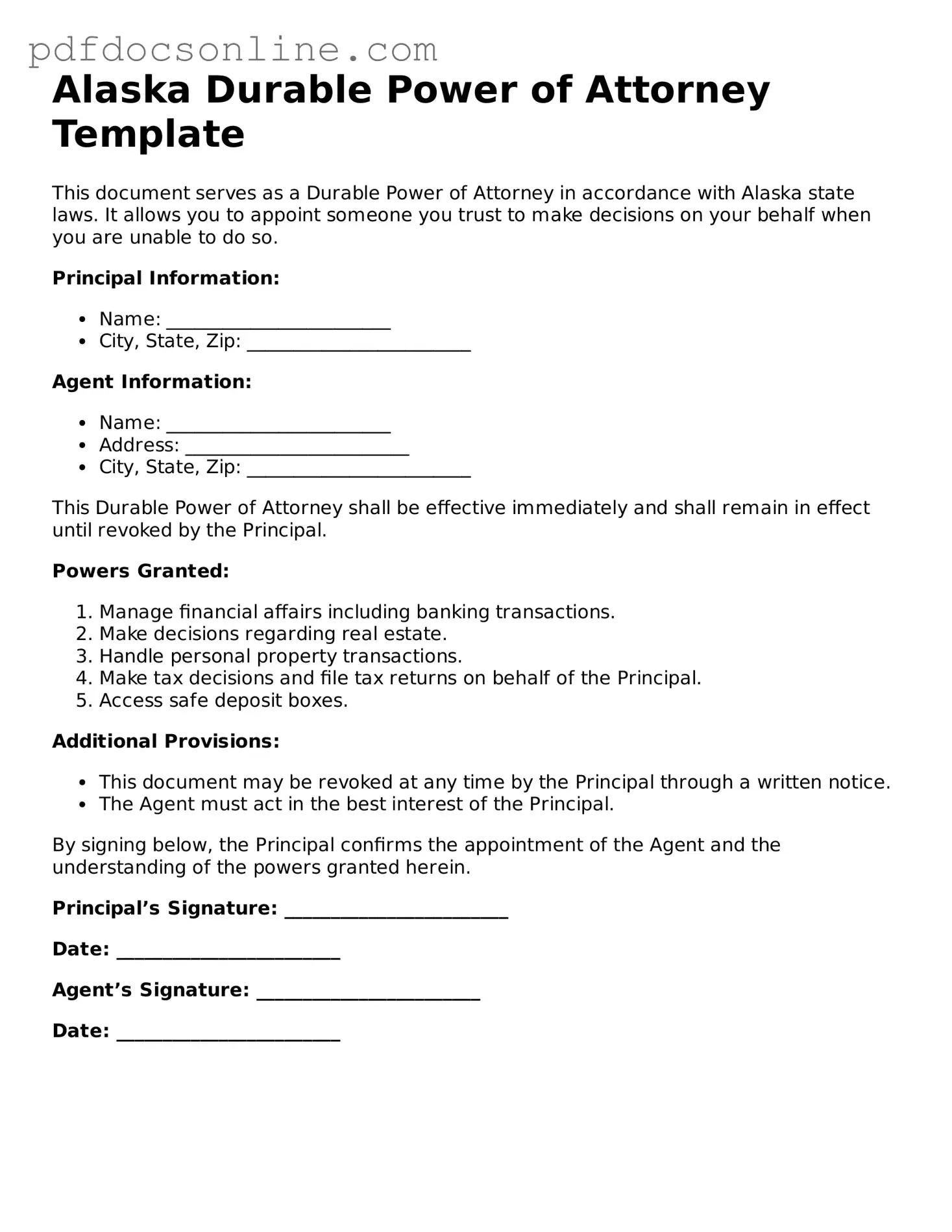 Attorney-Verified  Durable Power of Attorney Form for Alaska