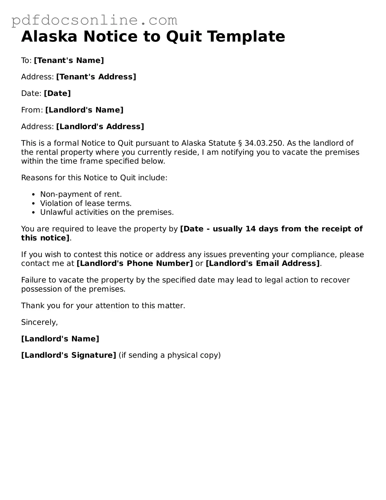 Attorney-Verified  Notice to Quit Form for Alaska