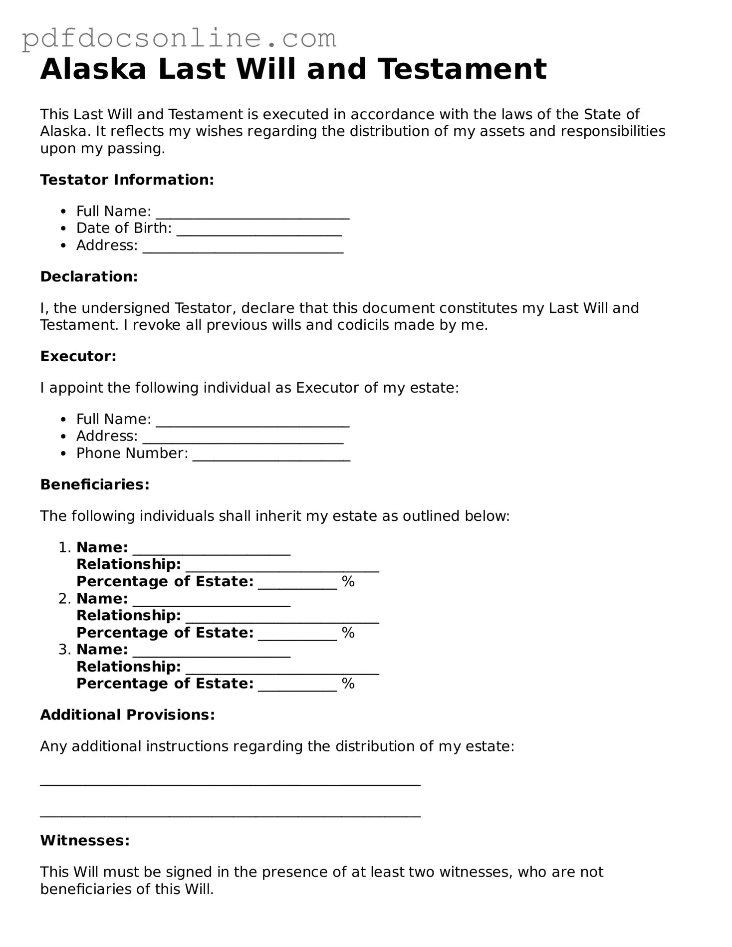 Attorney-Verified  Last Will and Testament Form for Alaska