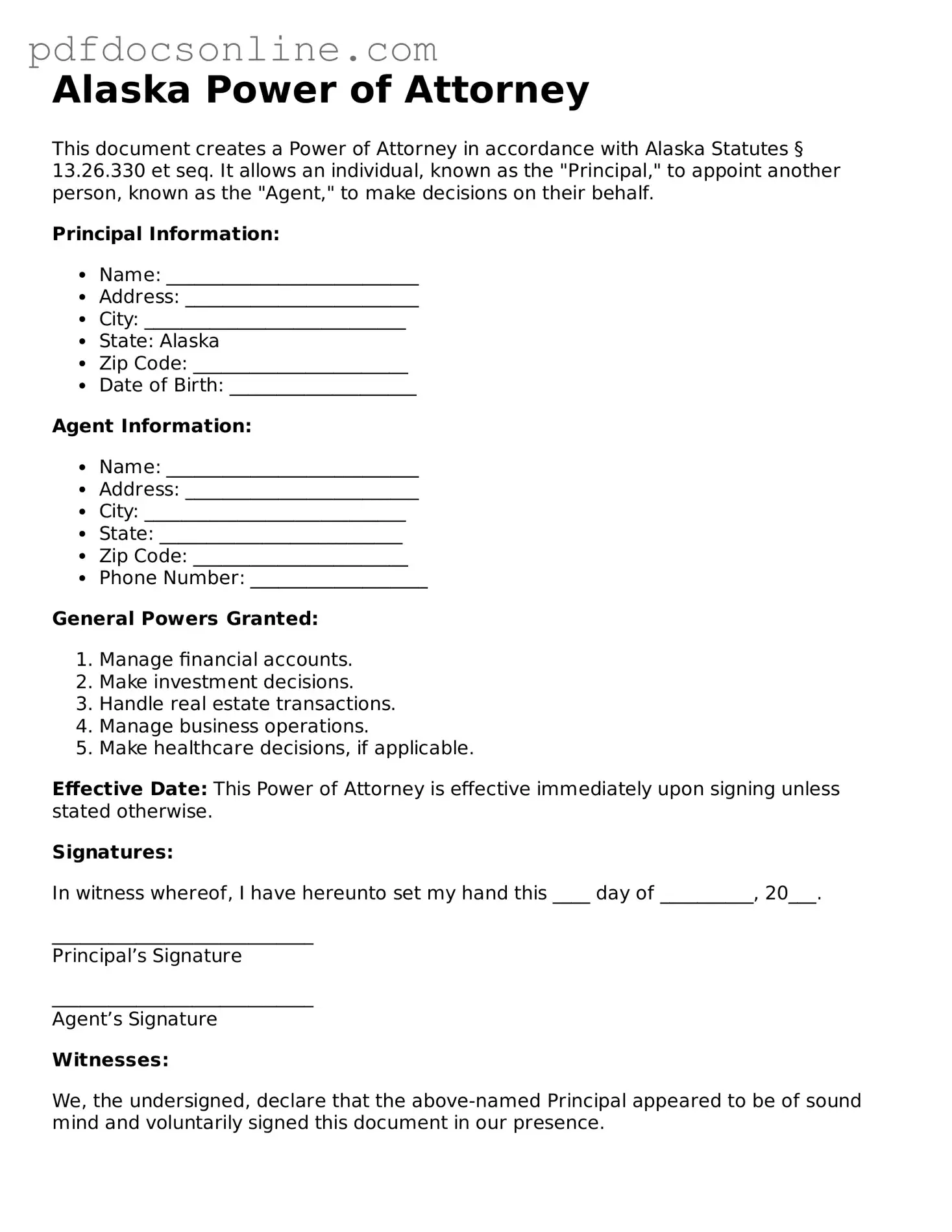 Attorney-Verified  Power of Attorney Form for Alaska