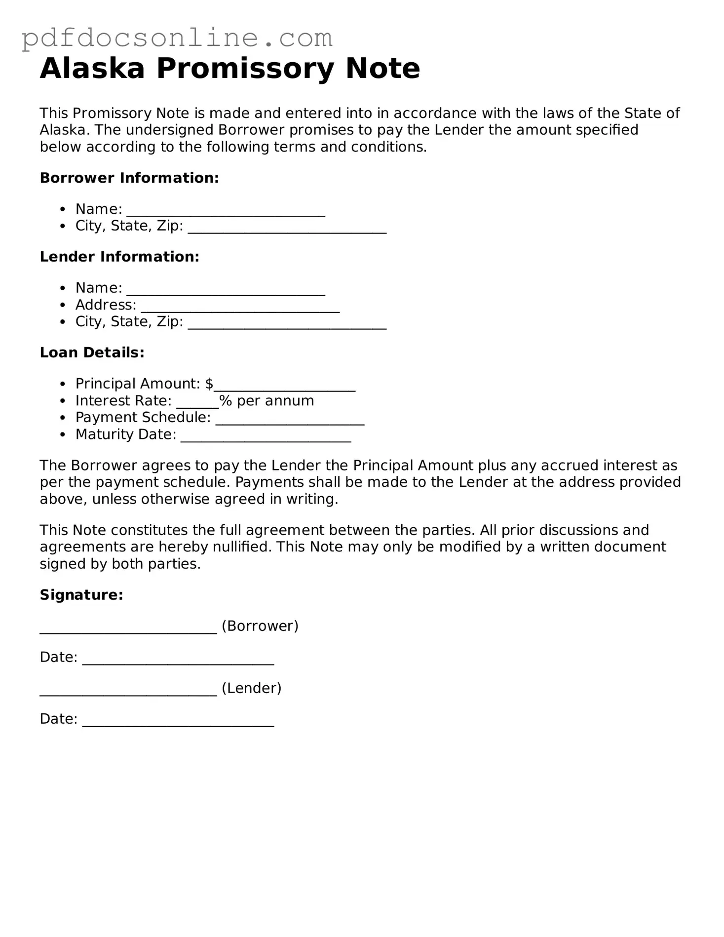 Attorney-Verified  Promissory Note Form for Alaska