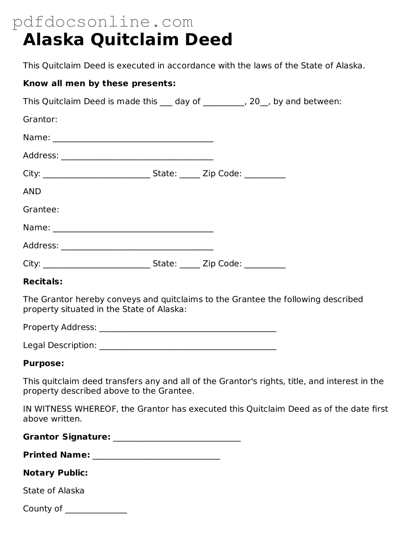 Attorney-Verified  Quitclaim Deed Form for Alaska