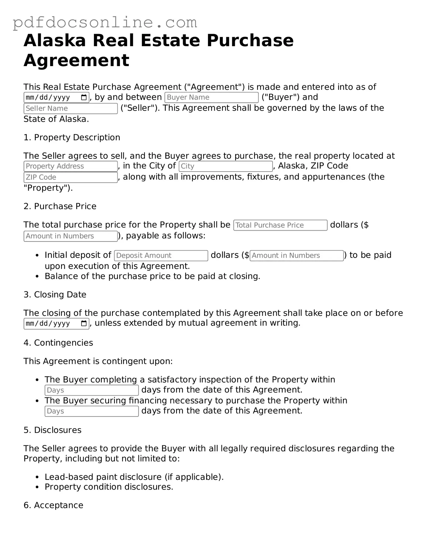 Attorney-Verified  Real Estate Purchase Agreement Form for Alaska
