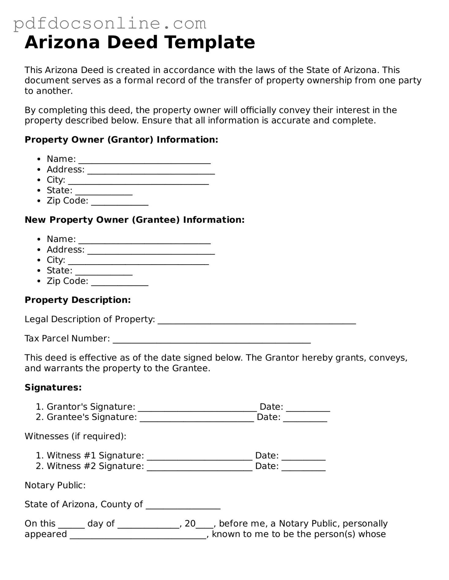 Attorney-Verified  Deed Form for Arizona