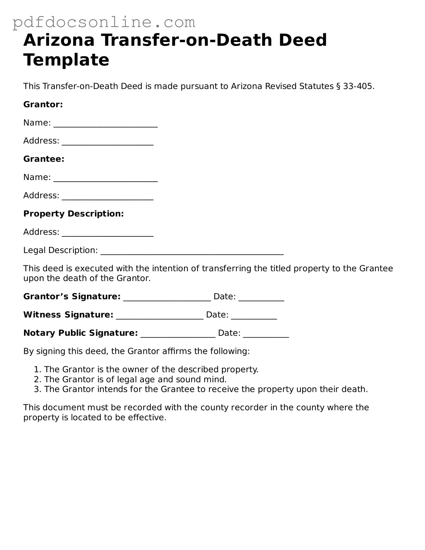 Attorney-Verified  Transfer-on-Death Deed Form for Arizona