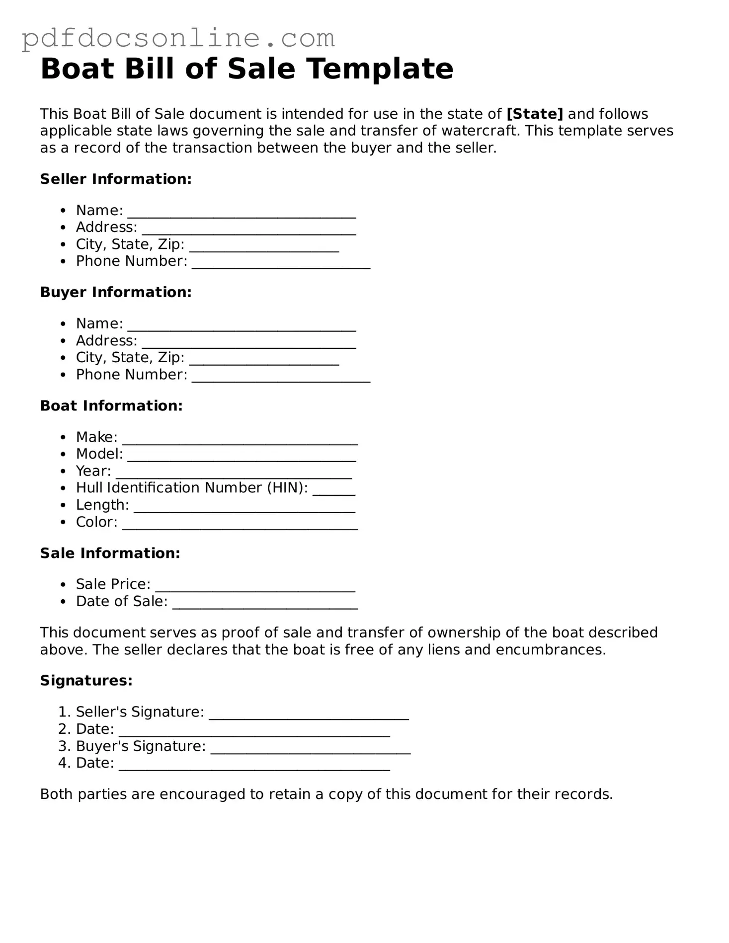 Free Boat Bill of Sale Template