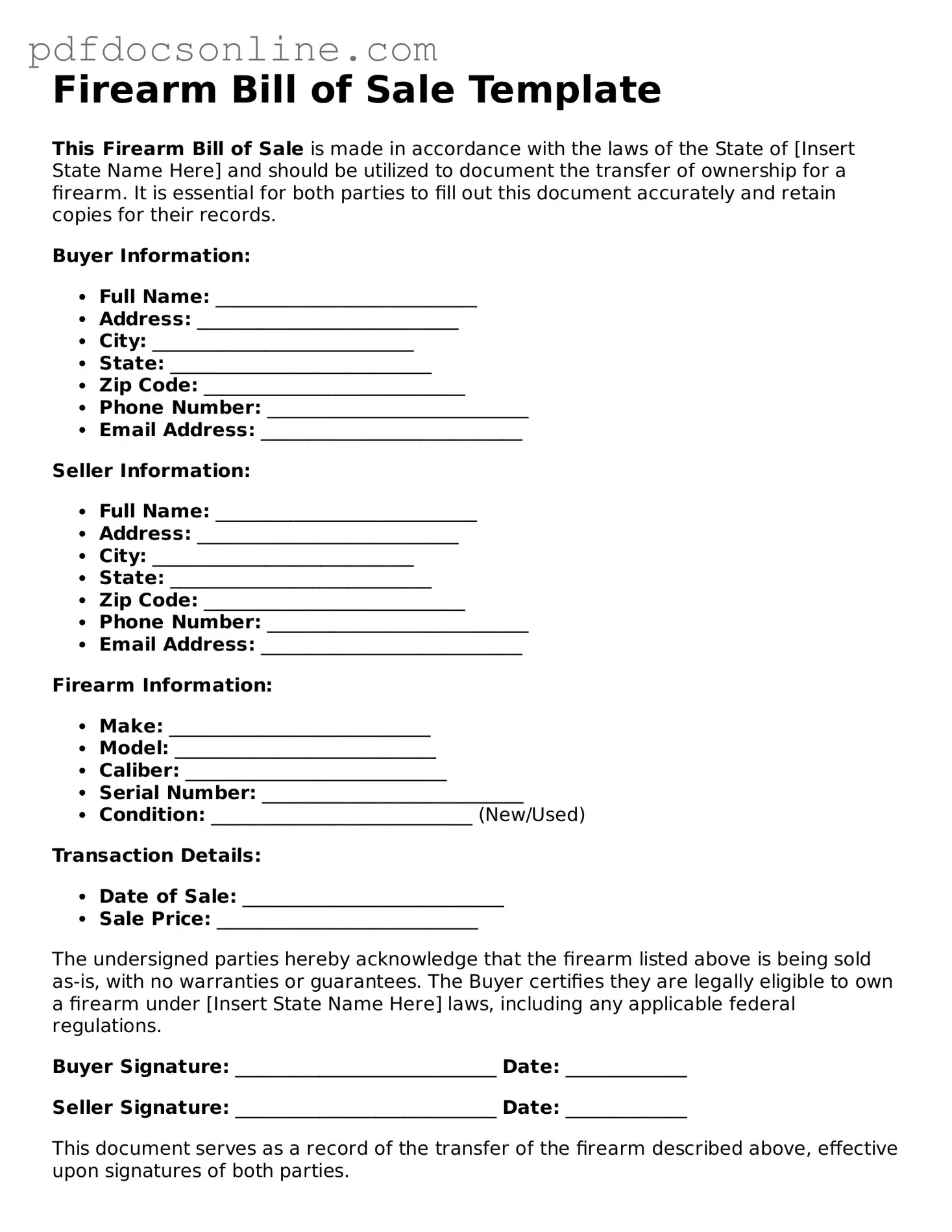 Free Firearm Bill of Sale Template
