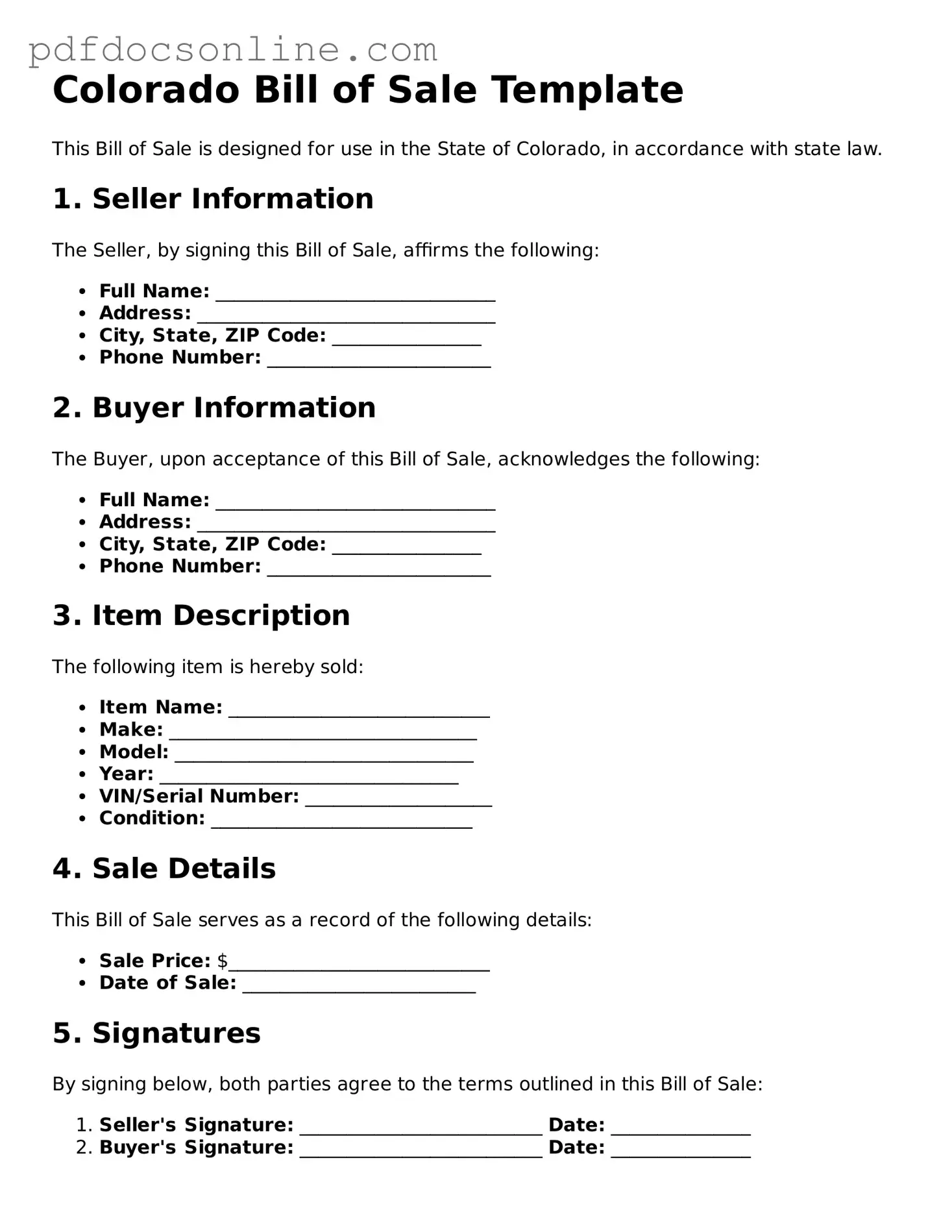 Attorney-Verified  Bill of Sale Form for Colorado