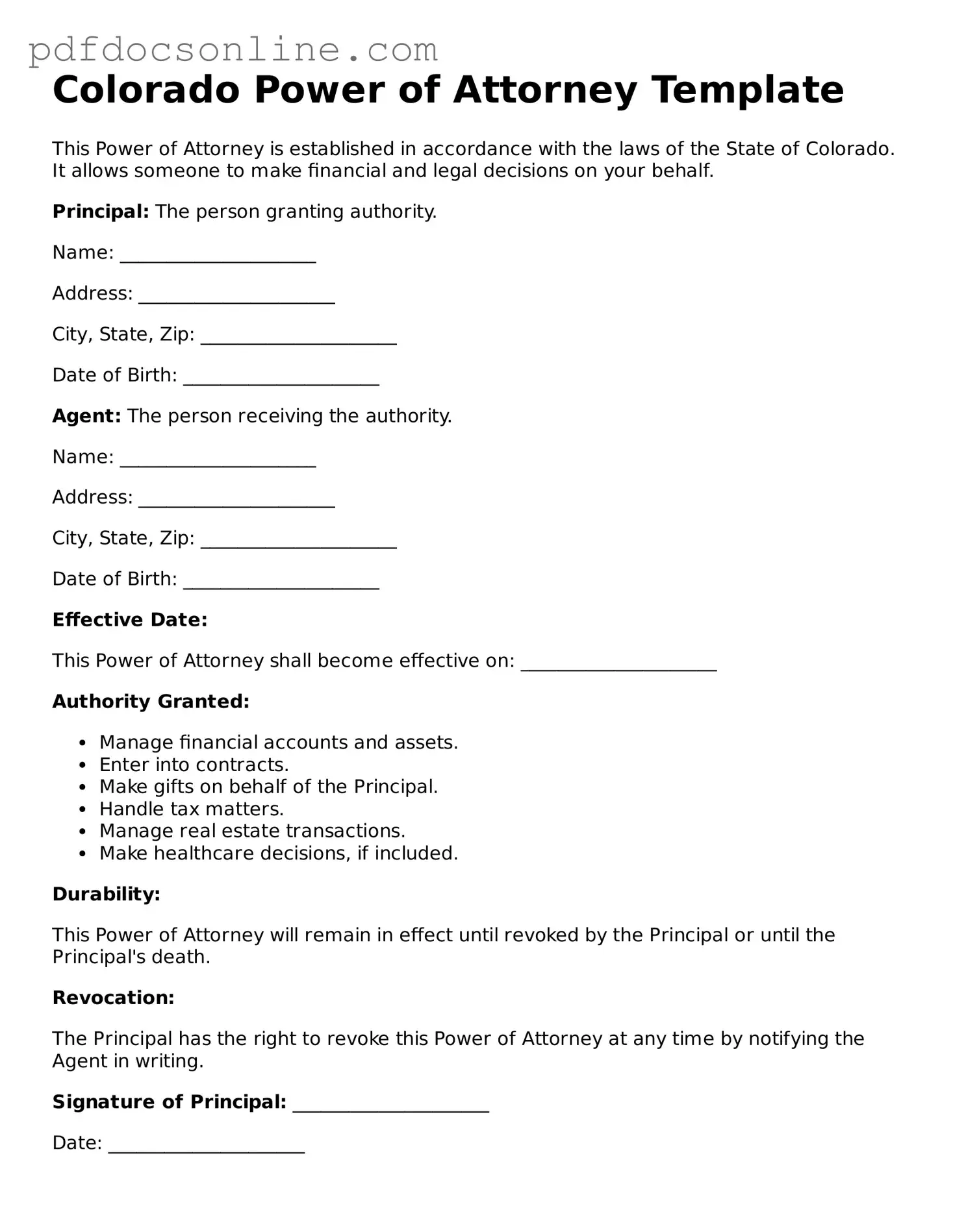 Attorney-Verified  Power of Attorney Form for Colorado