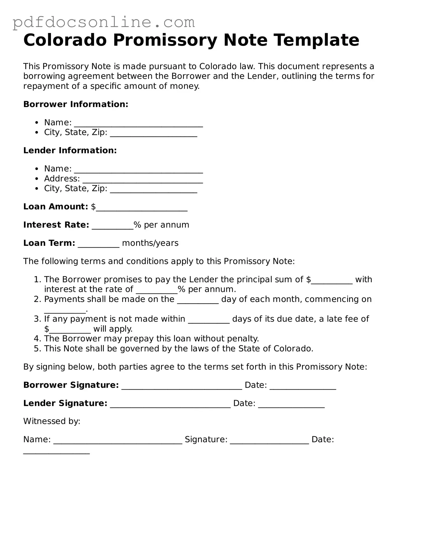 Attorney-Verified  Promissory Note Form for Colorado