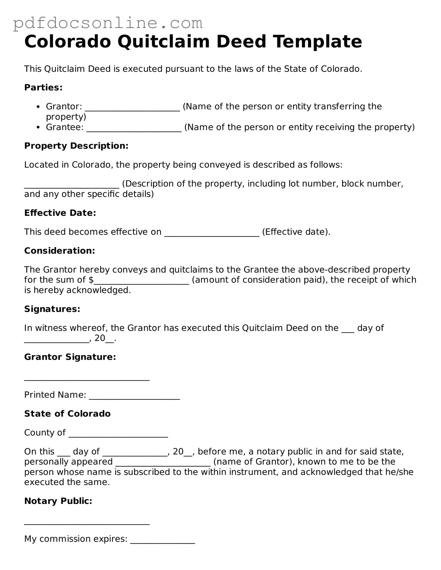 Attorney-Verified  Quitclaim Deed Form for Colorado