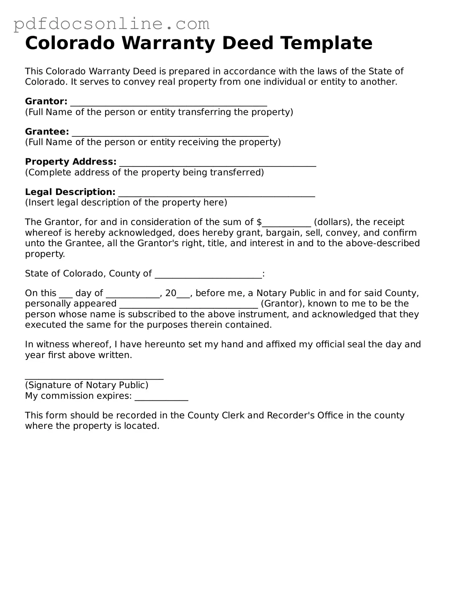 Attorney-Verified  Deed Form for Colorado