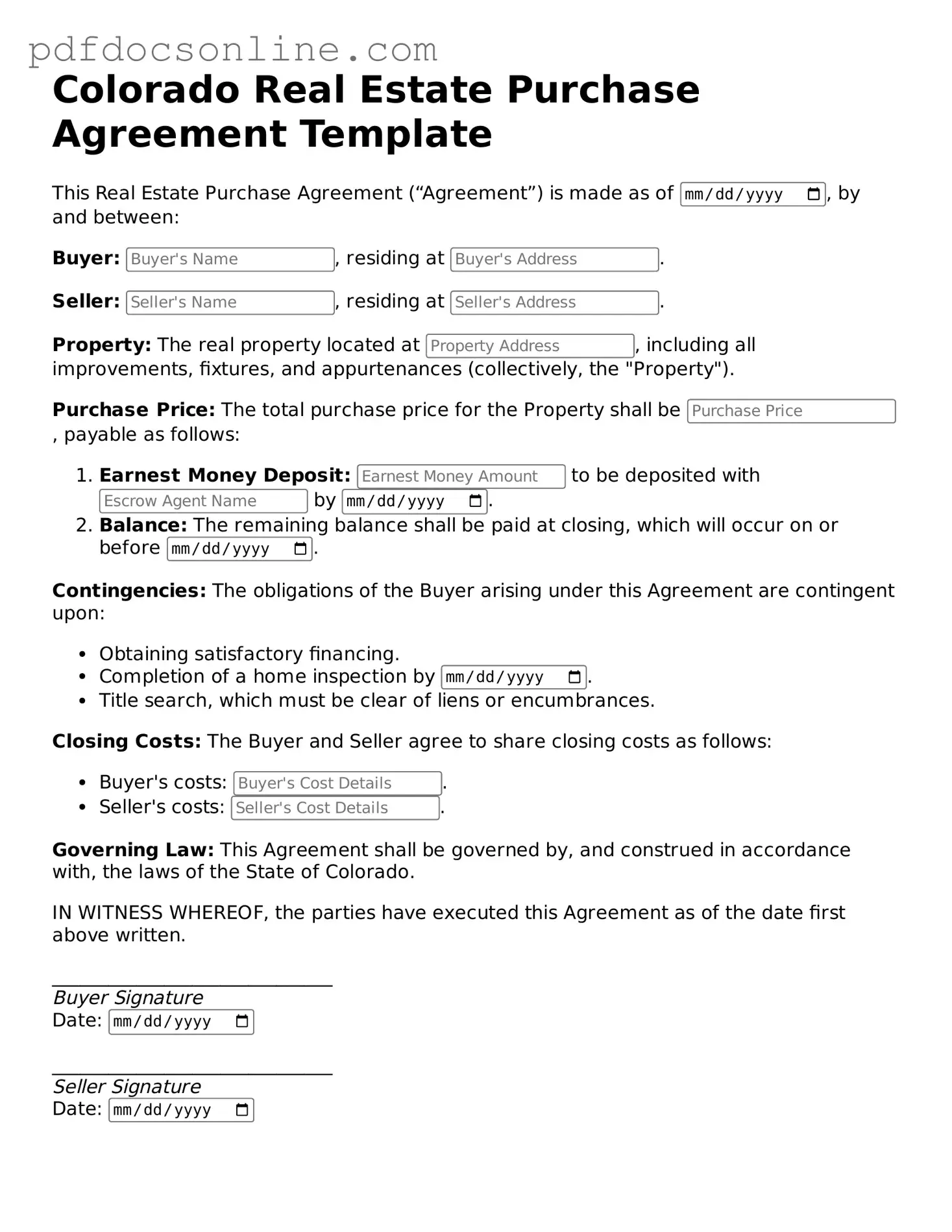 Attorney-Verified  Real Estate Purchase Agreement Form for Colorado