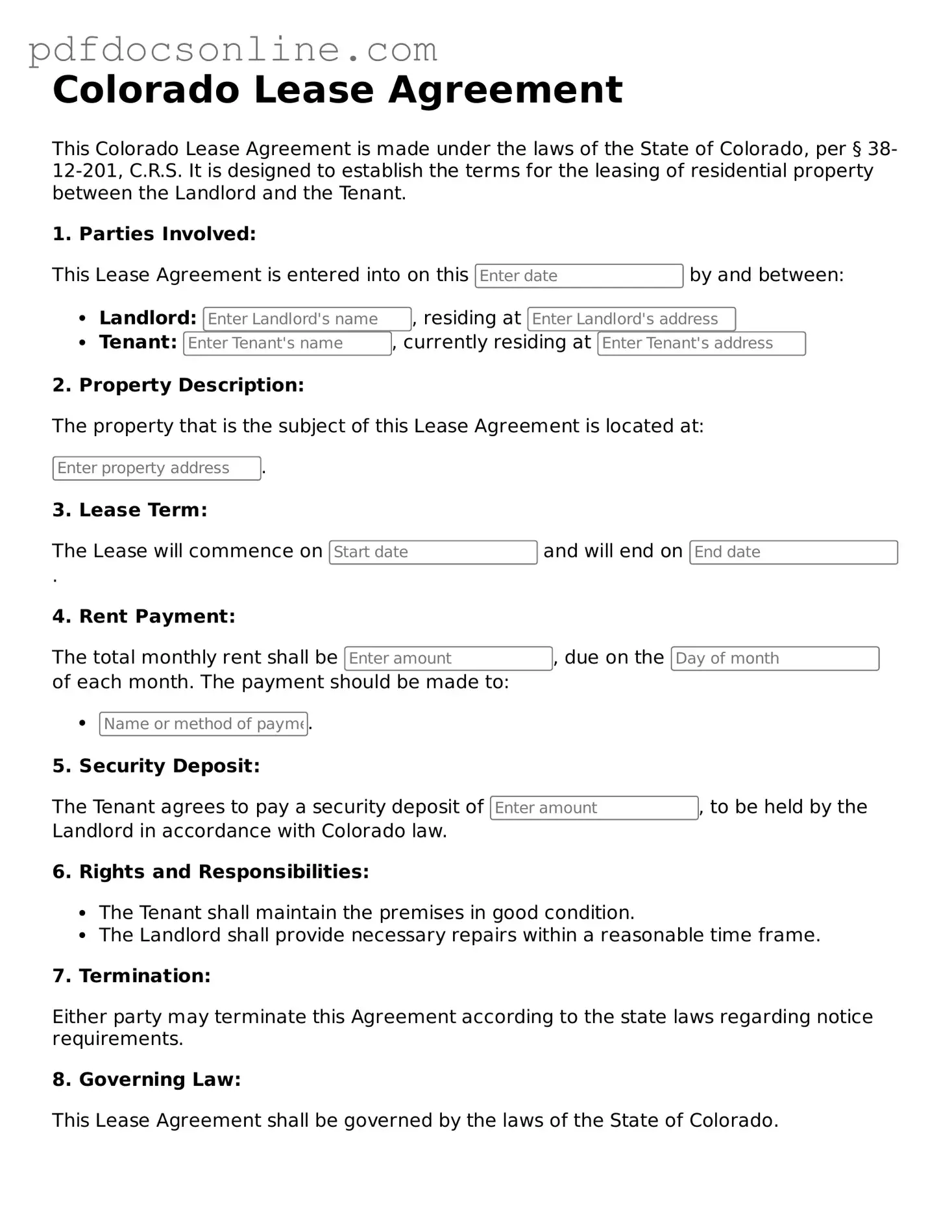 Attorney-Verified  Lease Agreement Form for Colorado