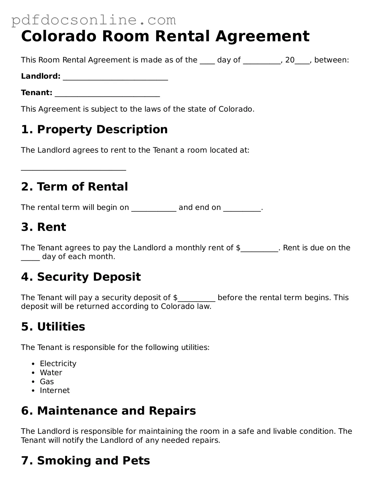 Attorney-Verified  Room Rental Agreement Form for Colorado