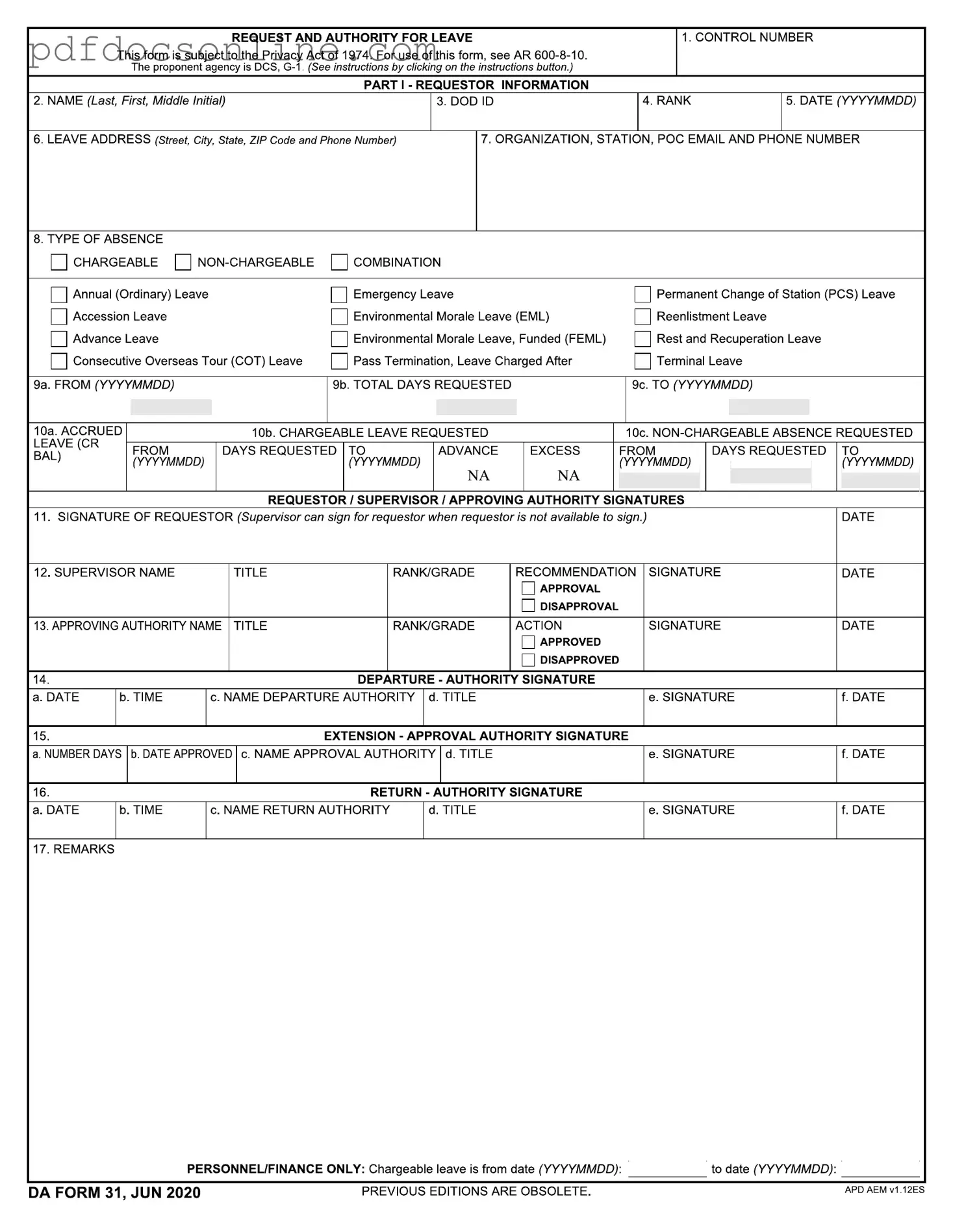 Fillable Da 31 Form