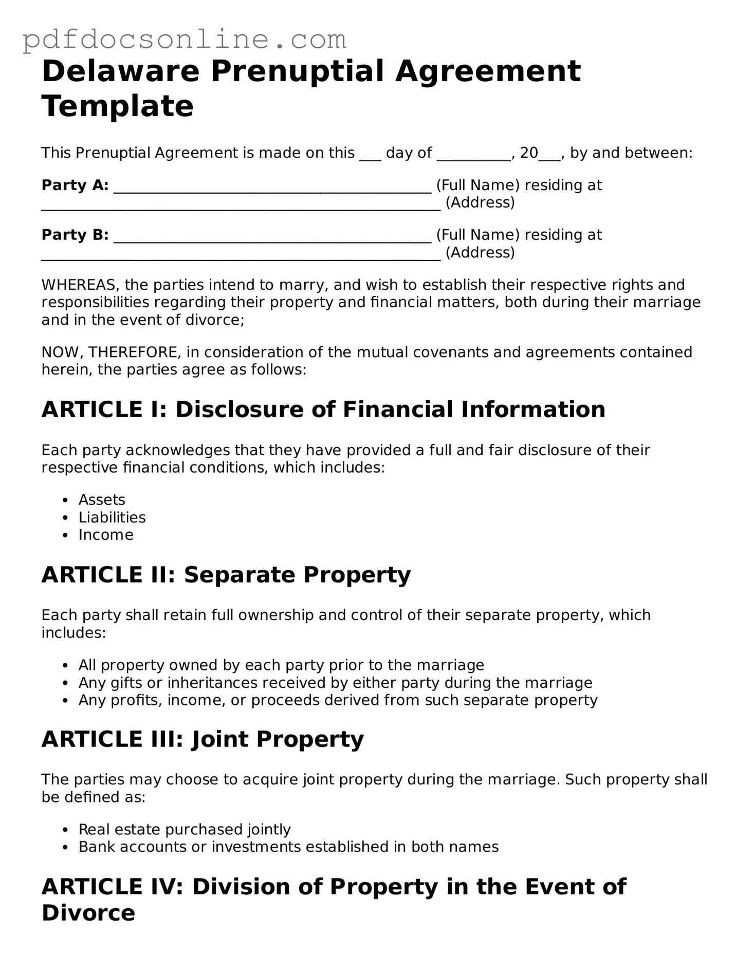 Attorney-Verified  Prenuptial Agreement Form for Delaware