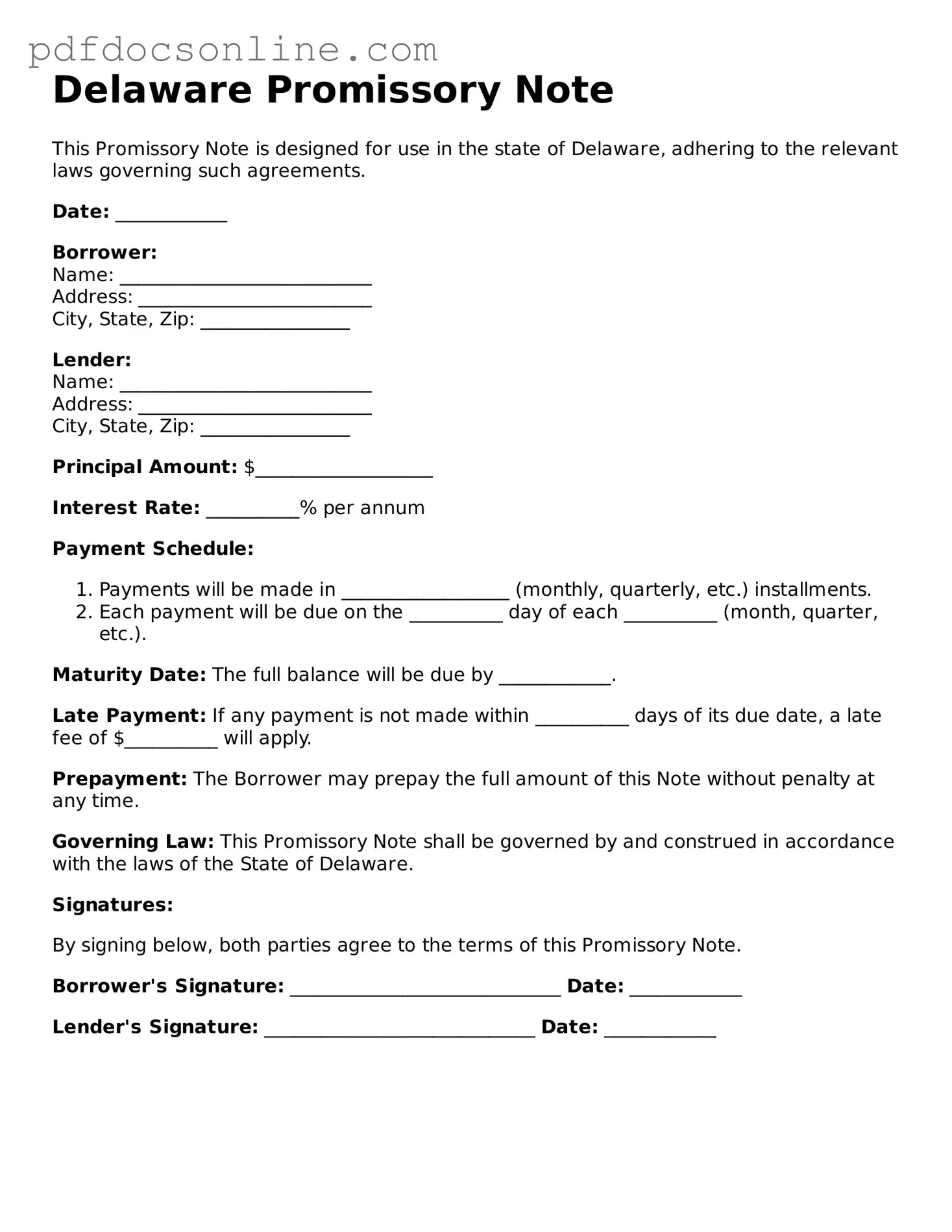 Attorney-Verified  Promissory Note Form for Delaware