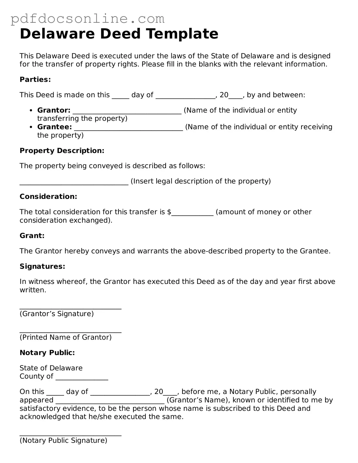 Attorney-Verified  Deed Form for Delaware
