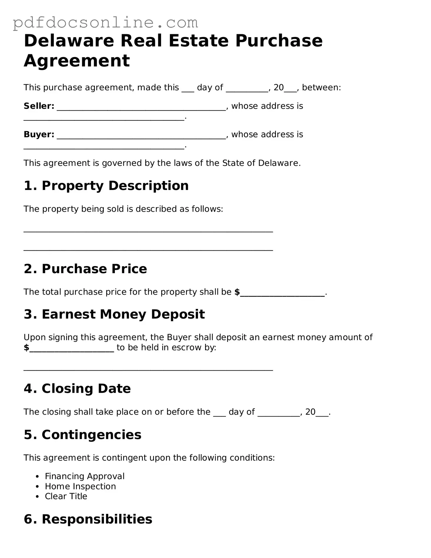 Attorney-Verified  Real Estate Purchase Agreement Form for Delaware