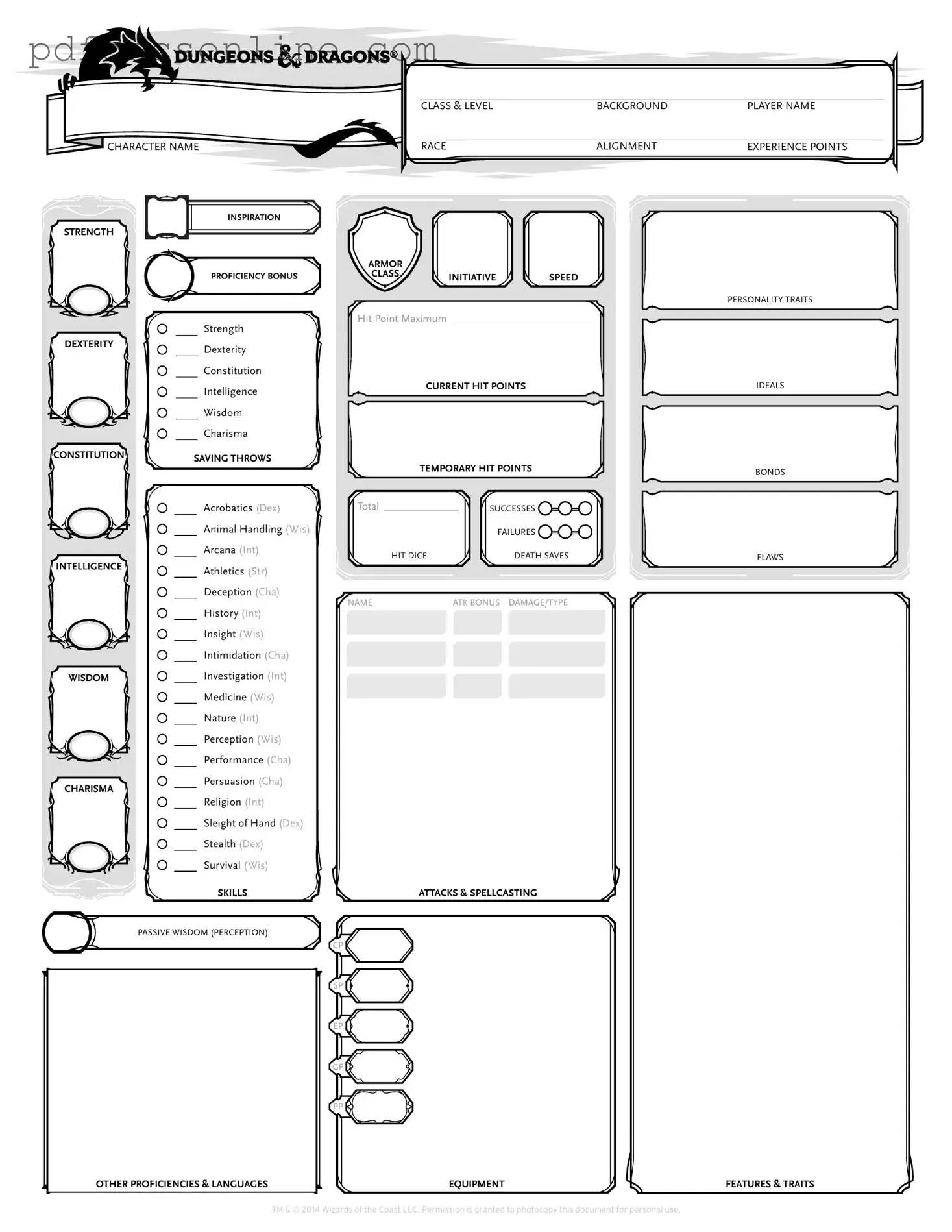 Fillable Dnd Character Sheet Form