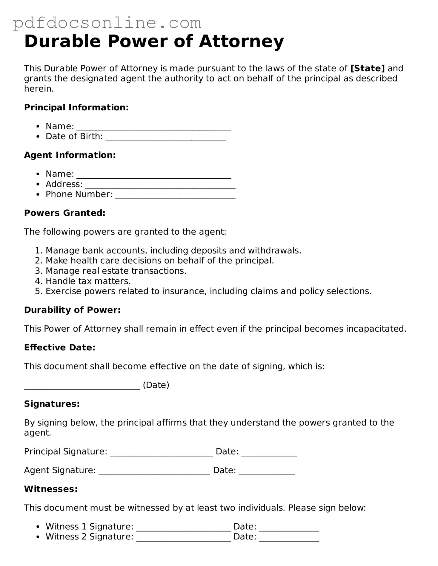 Free Durable Power of Attorney Template