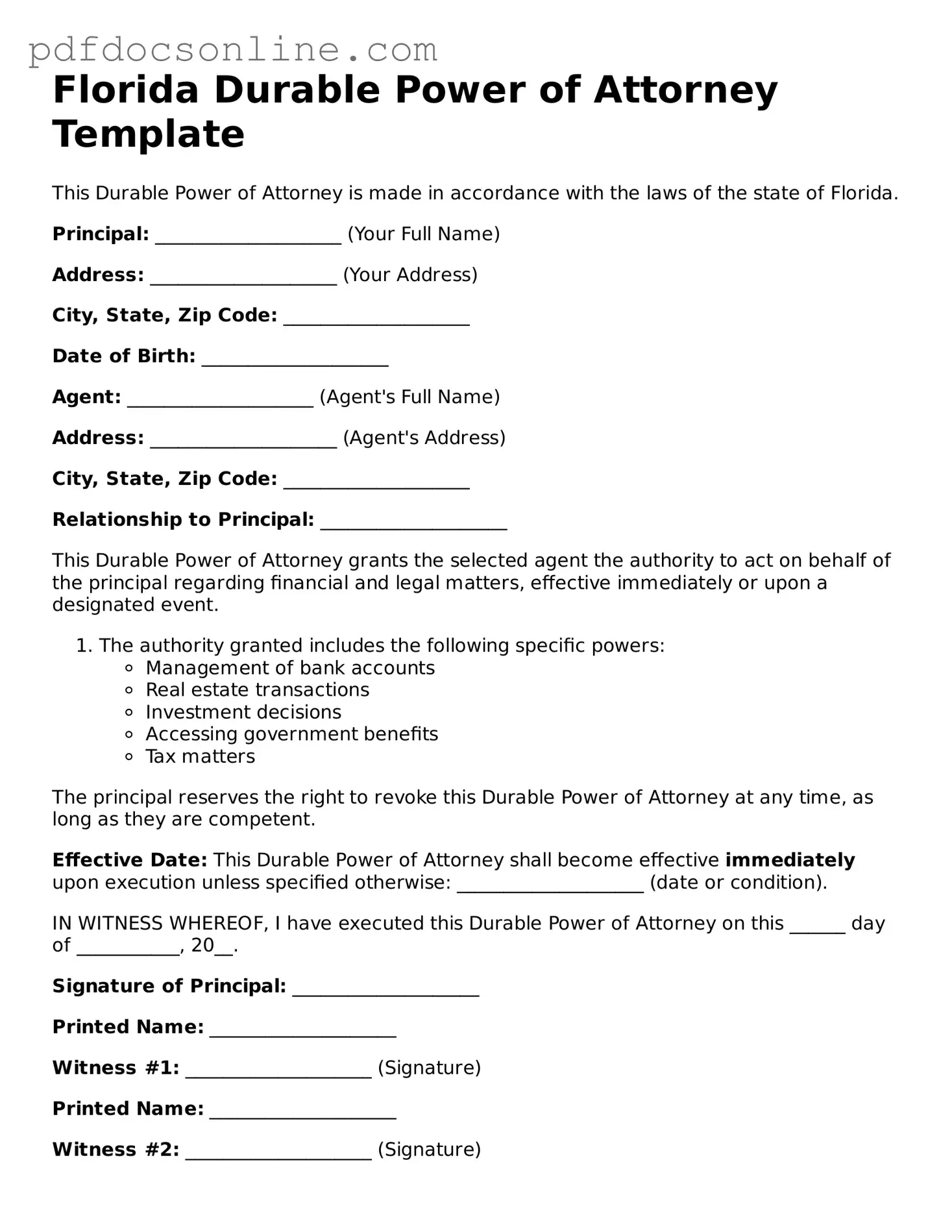Attorney-Verified  Durable Power of Attorney Form for Florida