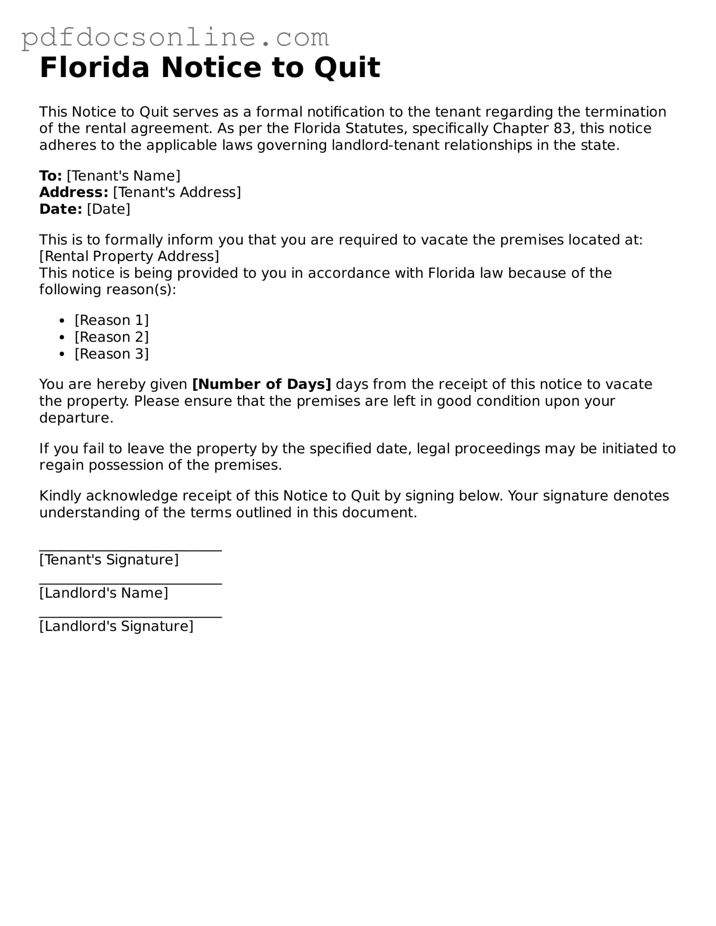 Attorney-Verified  Notice to Quit Form for Florida