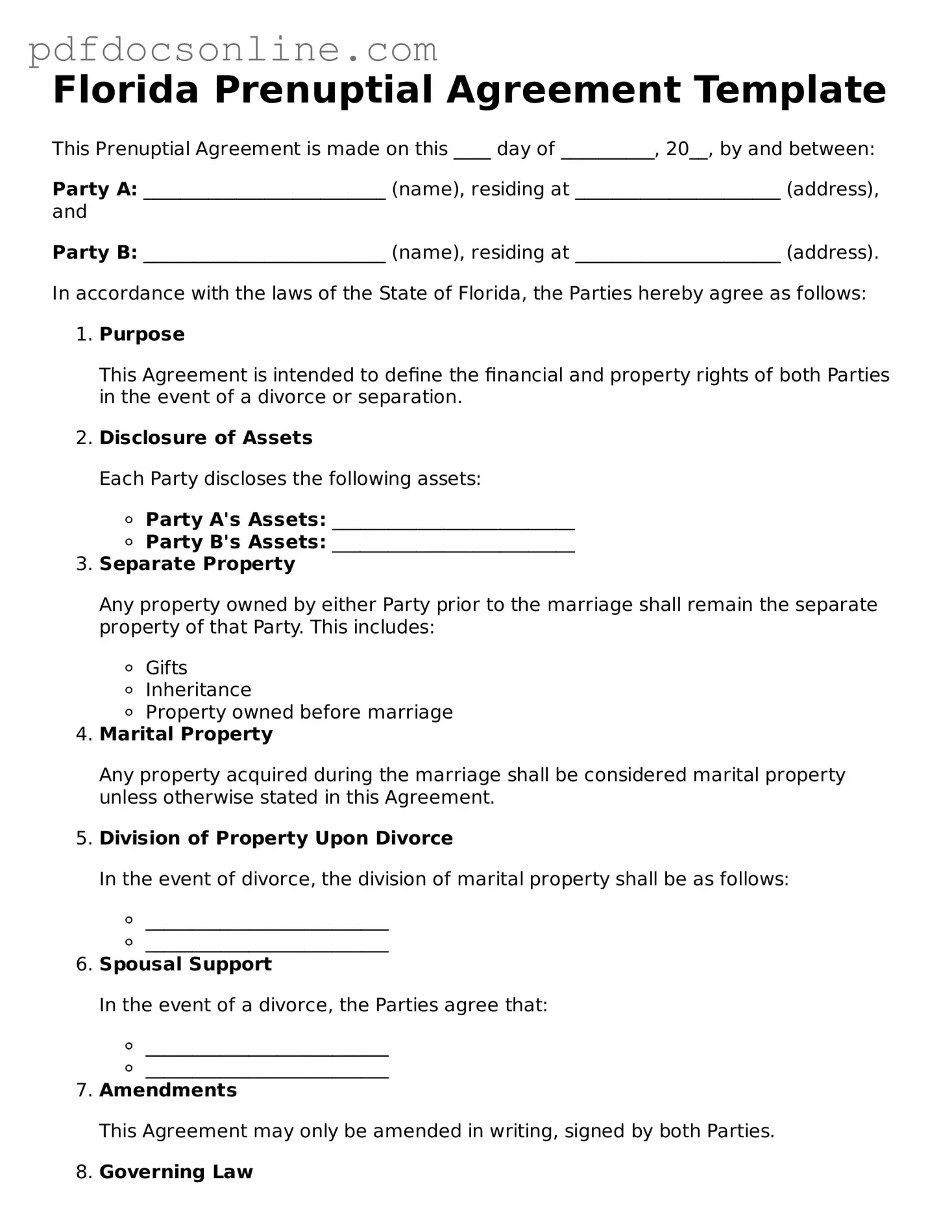 Attorney-Verified  Prenuptial Agreement Form for Florida