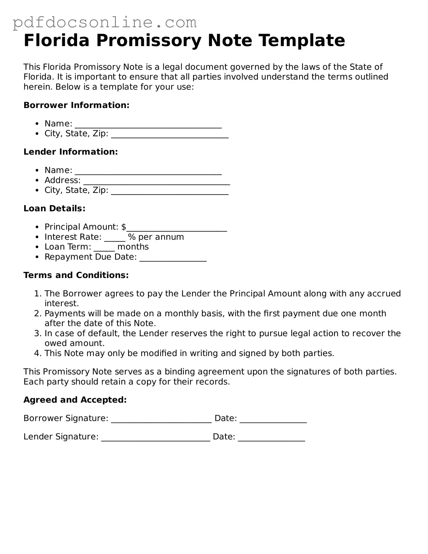 Attorney-Verified  Promissory Note Form for Florida