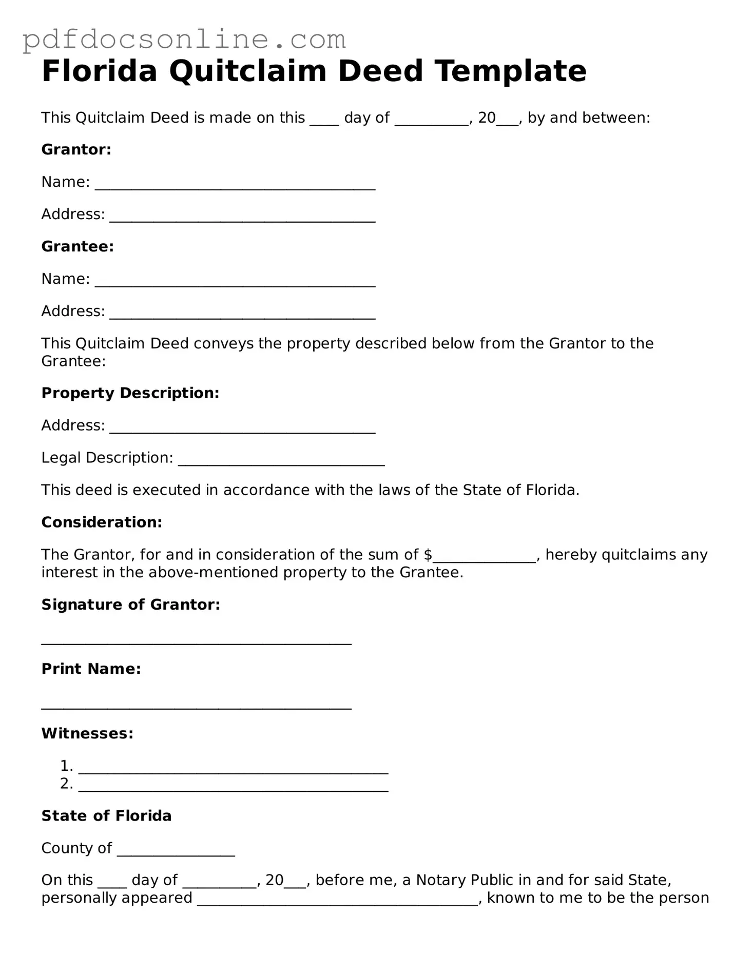 Attorney-Verified  Quitclaim Deed Form for Florida