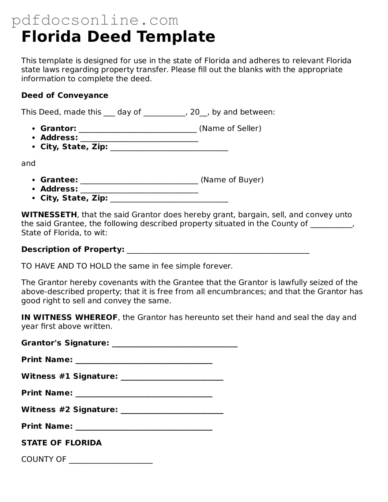 Attorney-Verified  Deed Form for Florida