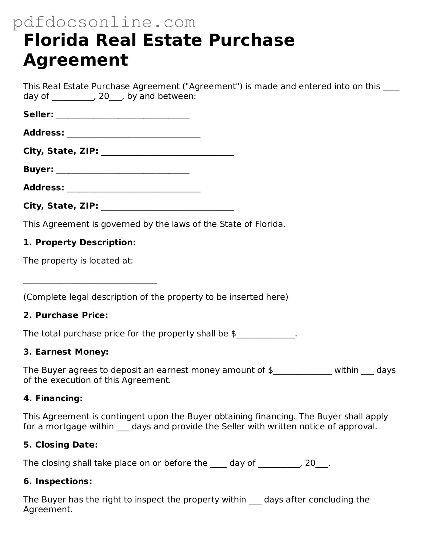 Attorney-Verified  Real Estate Purchase Agreement Form for Florida