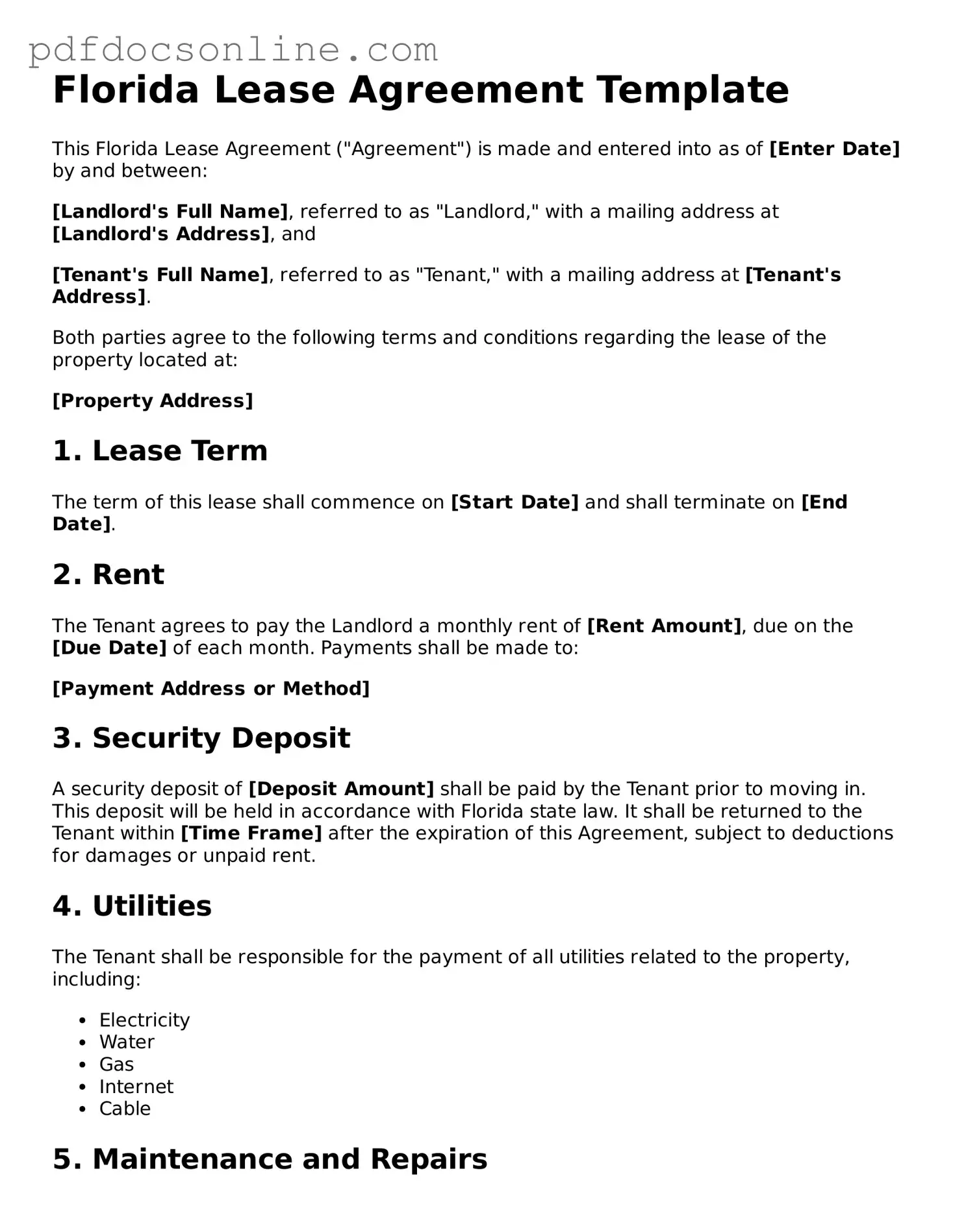 Attorney-Verified  Lease Agreement Form for Florida