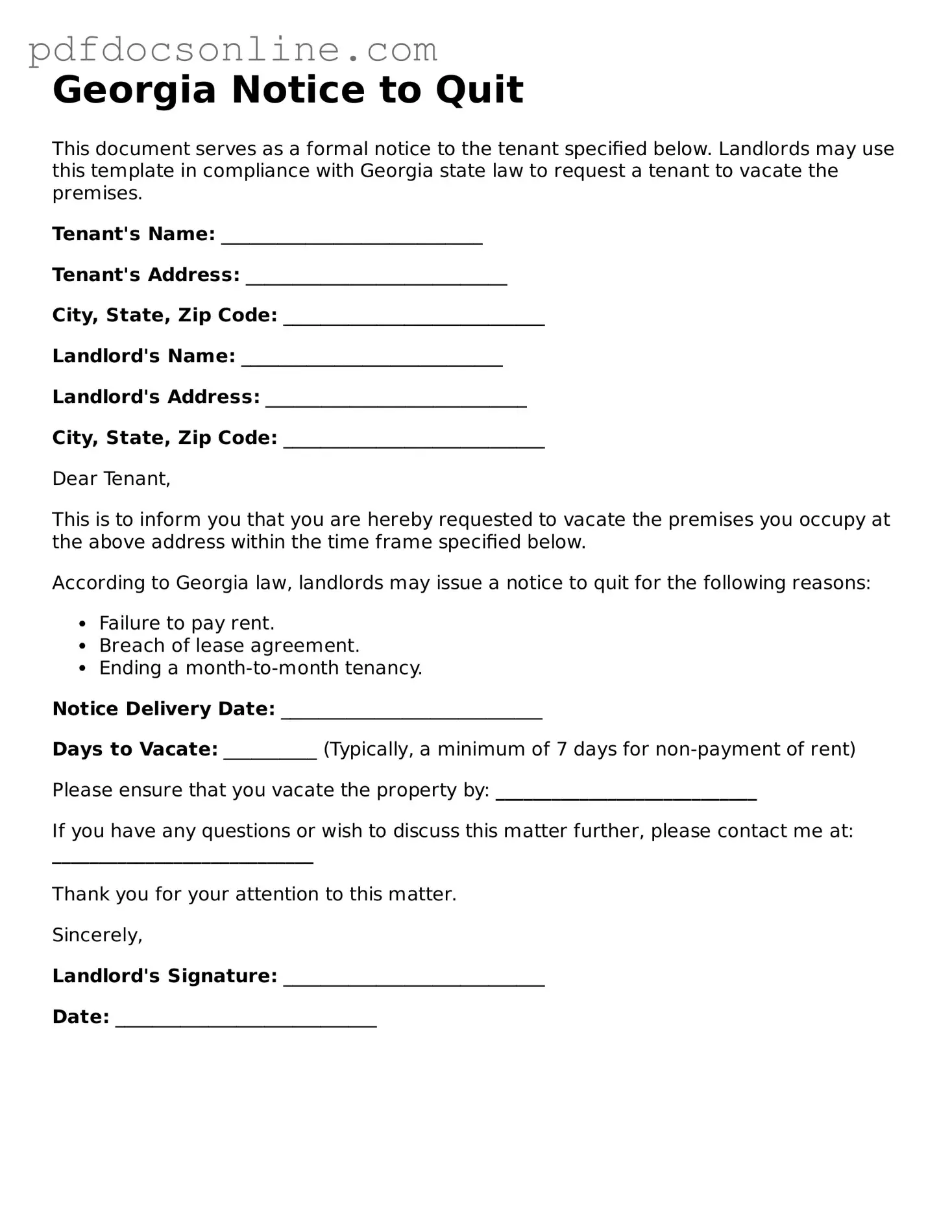 Attorney-Verified  Notice to Quit Form for Georgia