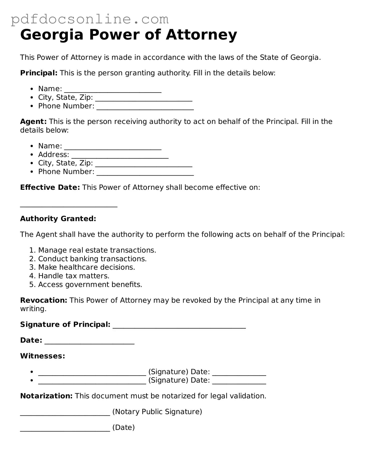 Attorney-Verified  Power of Attorney Form for Georgia