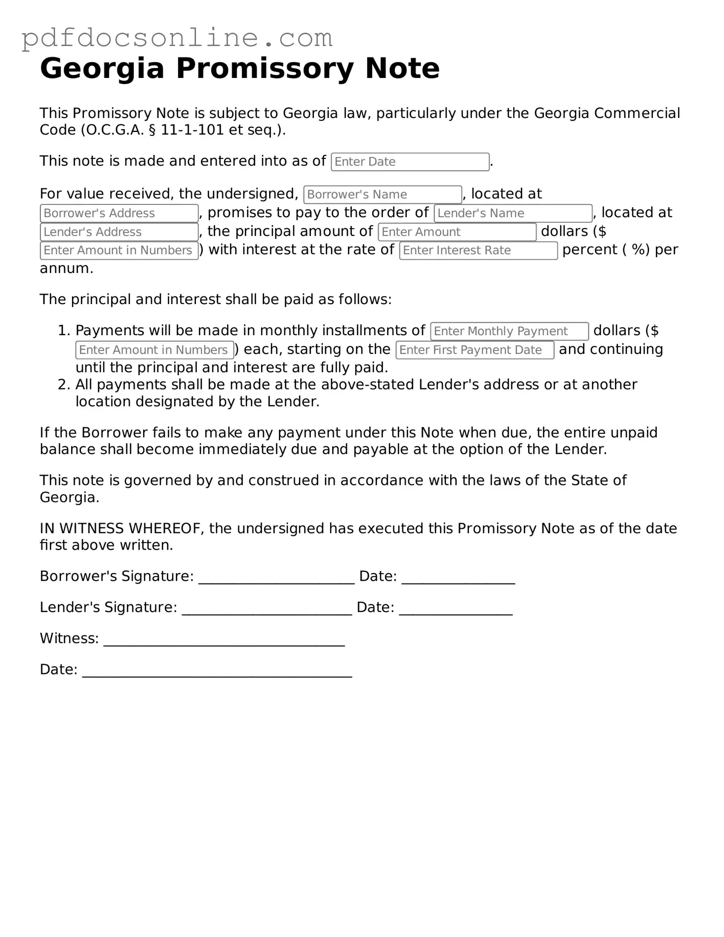 Attorney-Verified  Promissory Note Form for Georgia