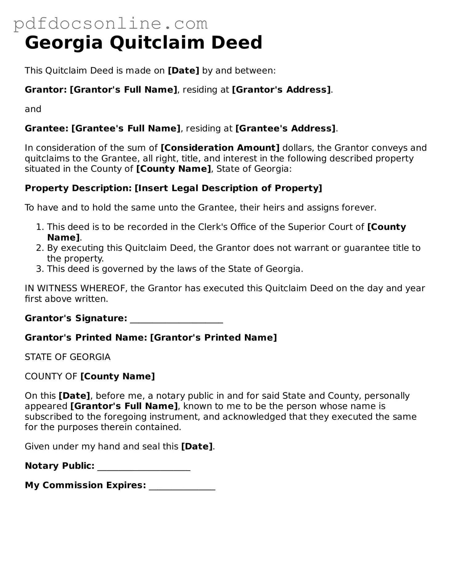 Attorney-Verified  Quitclaim Deed Form for Georgia
