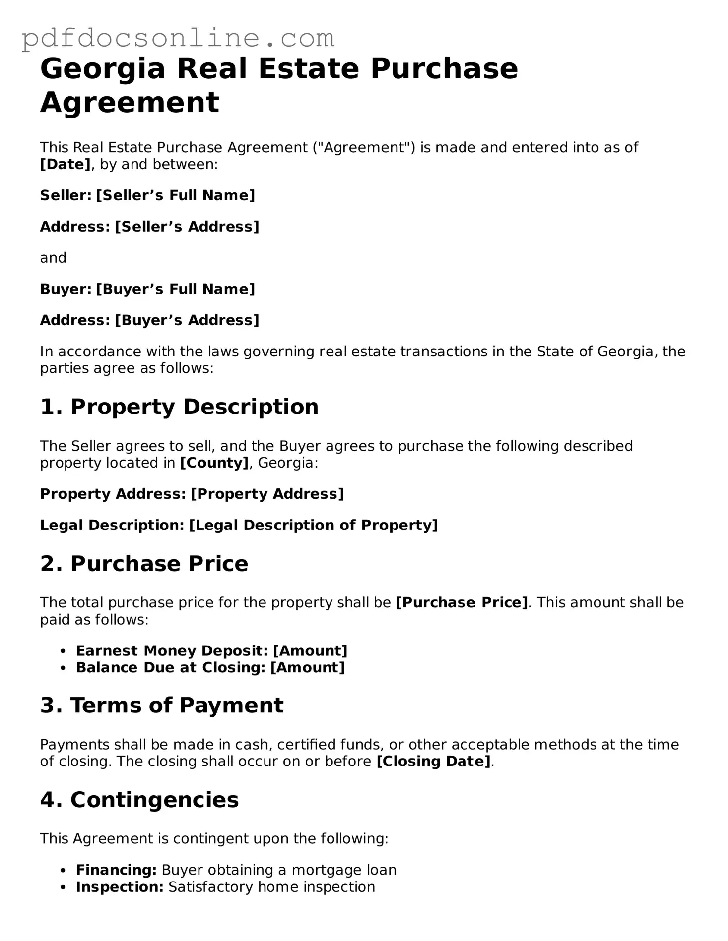 Attorney-Verified  Real Estate Purchase Agreement Form for Georgia