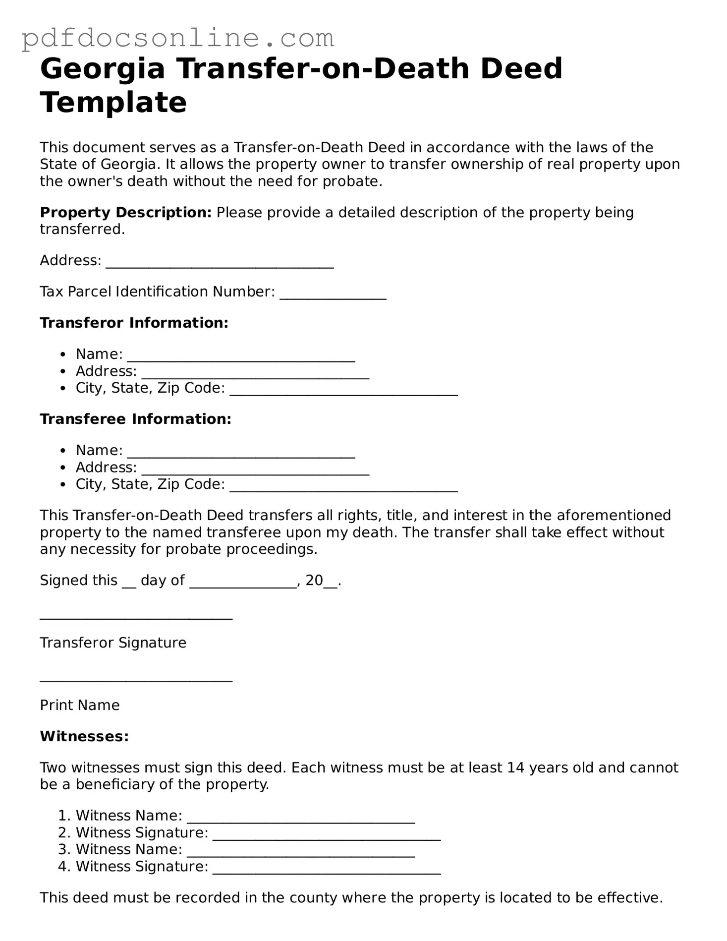 Attorney-Verified  Transfer-on-Death Deed Form for Georgia