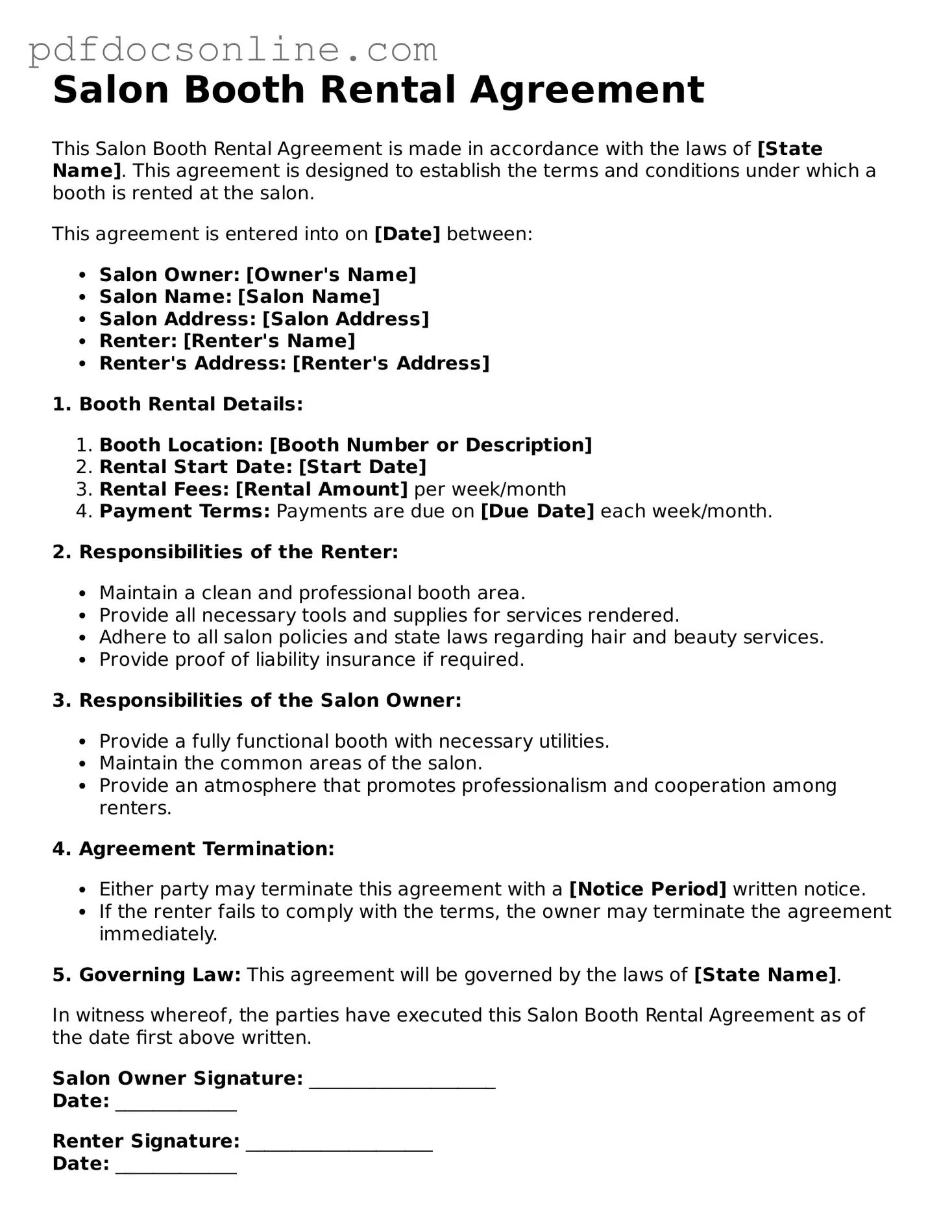 Free Salon Booth Rental Agreement Template