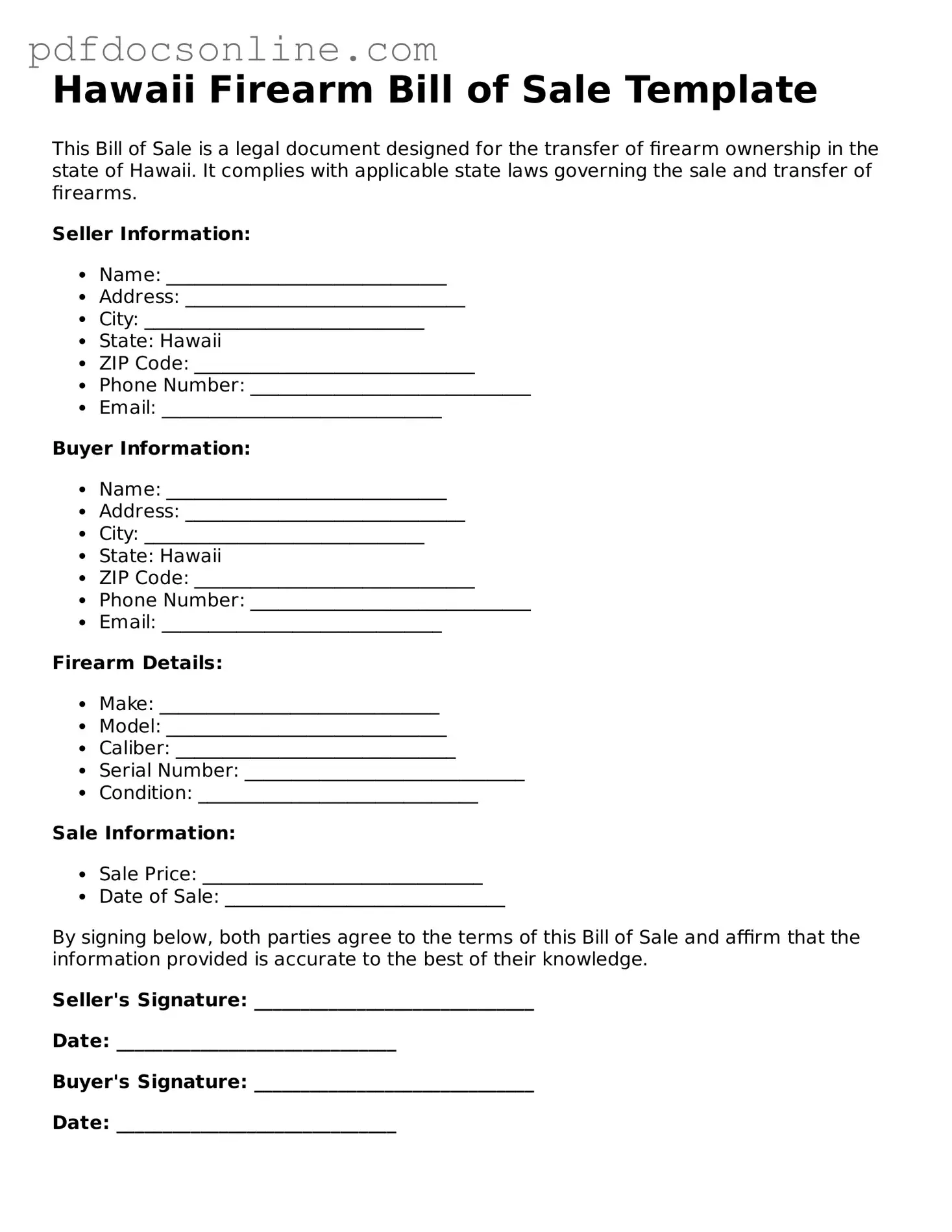 Attorney-Verified  Firearm Bill of Sale Form for Hawaii